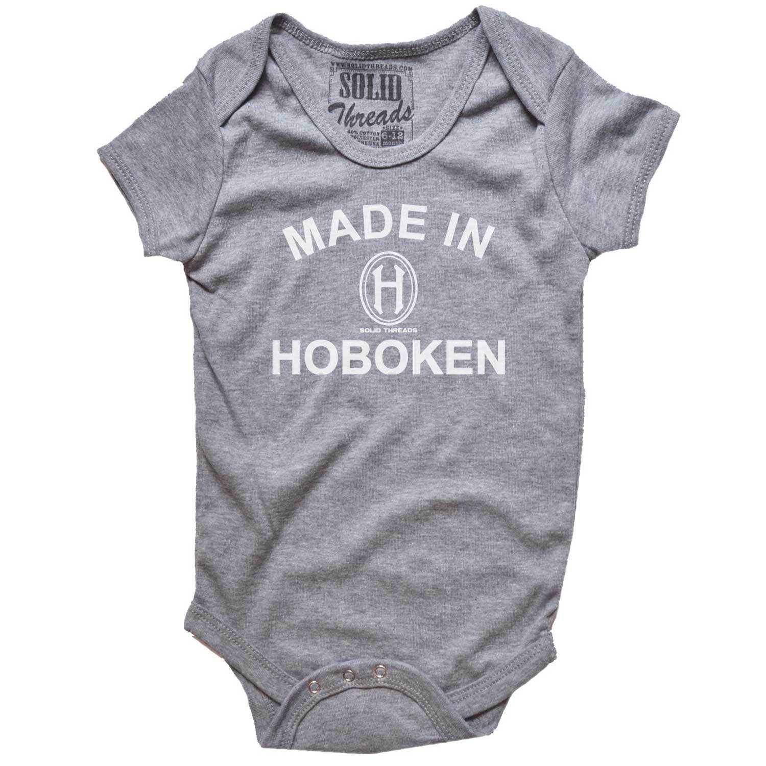 Baby Made In Hoboken Cute Graphic One Piece | Retro Classic New Jersey Soft Romper | Solid Threads