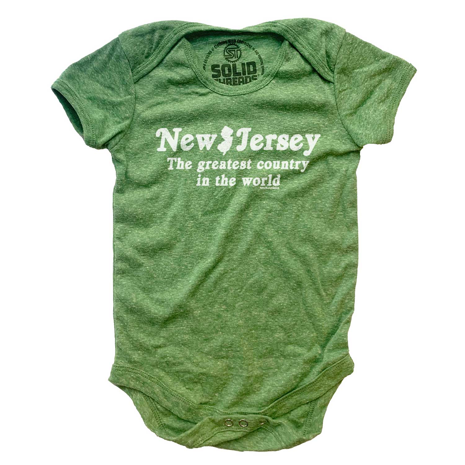 Baby NJ Greatest Country Retro Jersey Graphic One Piece | Funny Garden State Romper | Solid Threads