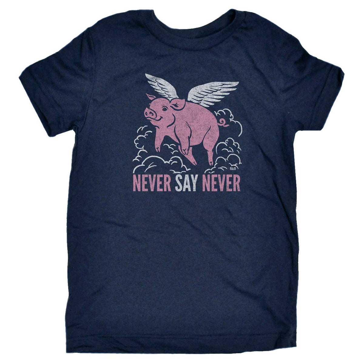 Cute Kid&#39;s Never Say Never Funny Animal Graphic Tee | Retro When Pigs Fly T-Shirt | Solid Threads