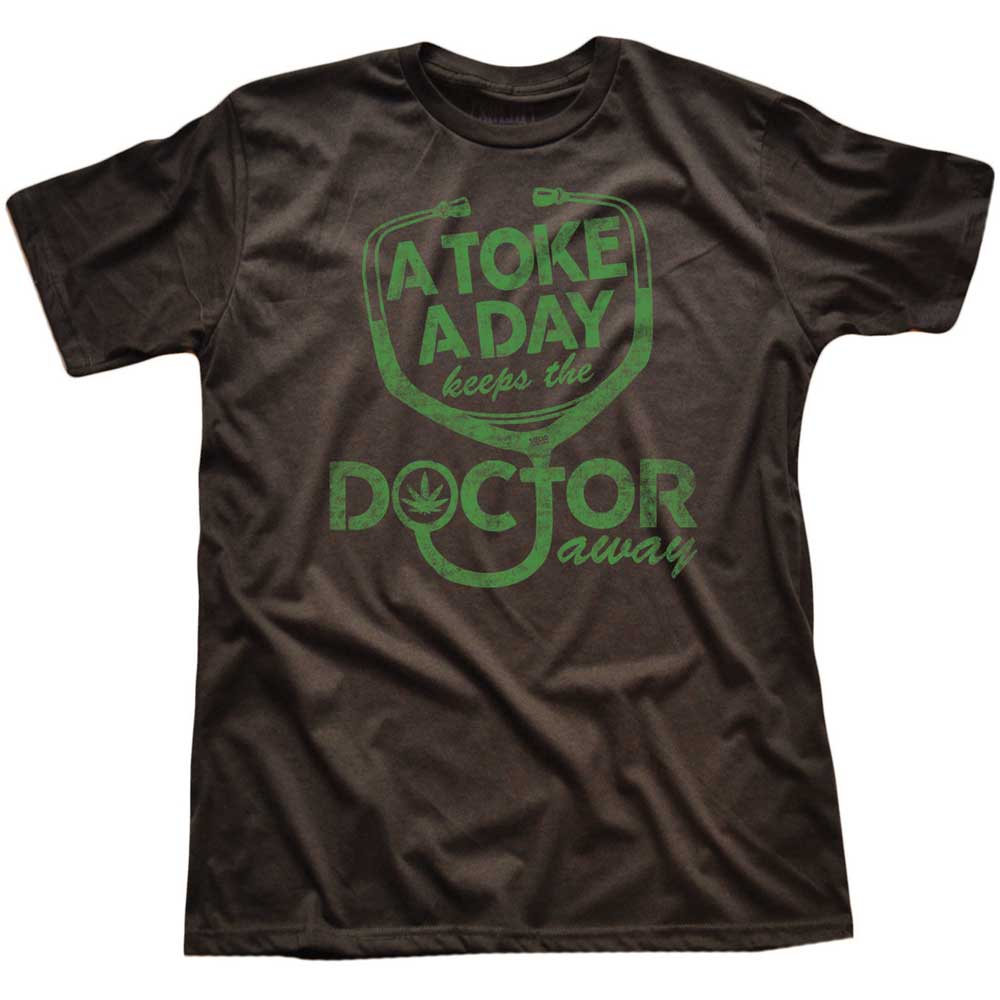 Men's A Toke A Day Doctor Away Retro T-Shirt | Funny Marijuana Blackwash Graphic Tee | Solid Threads