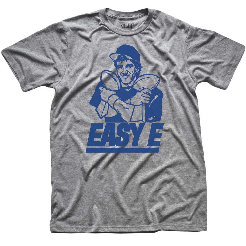 Men's Easy E Retro Football Graphic Tee | Funny NY Giants Eli Manning Grey T-Shirt | SOLID THREADS