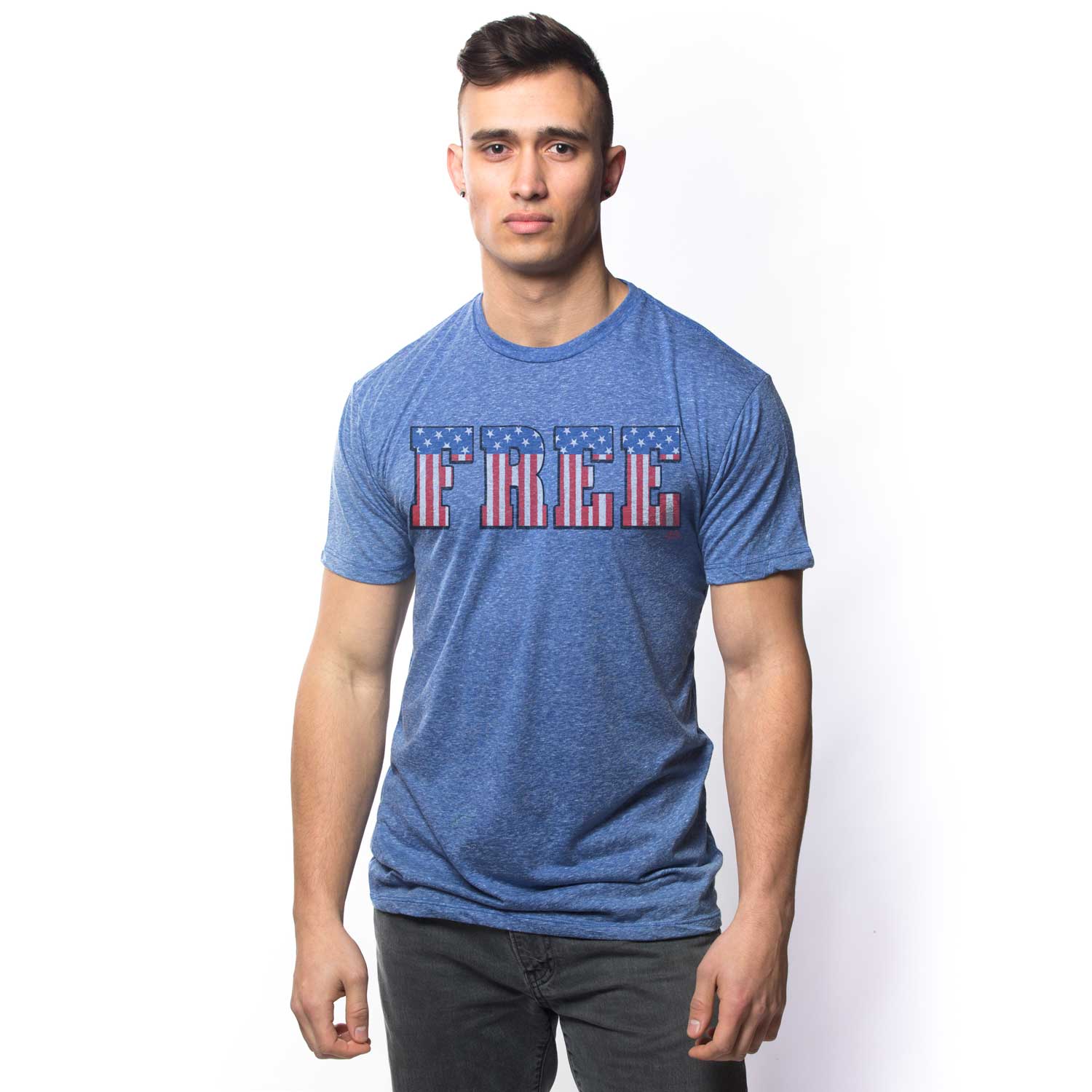 Men's America Free Cool Graphic T-Shirt | Vintage Fourth of July Tee on Model | Solid Threads