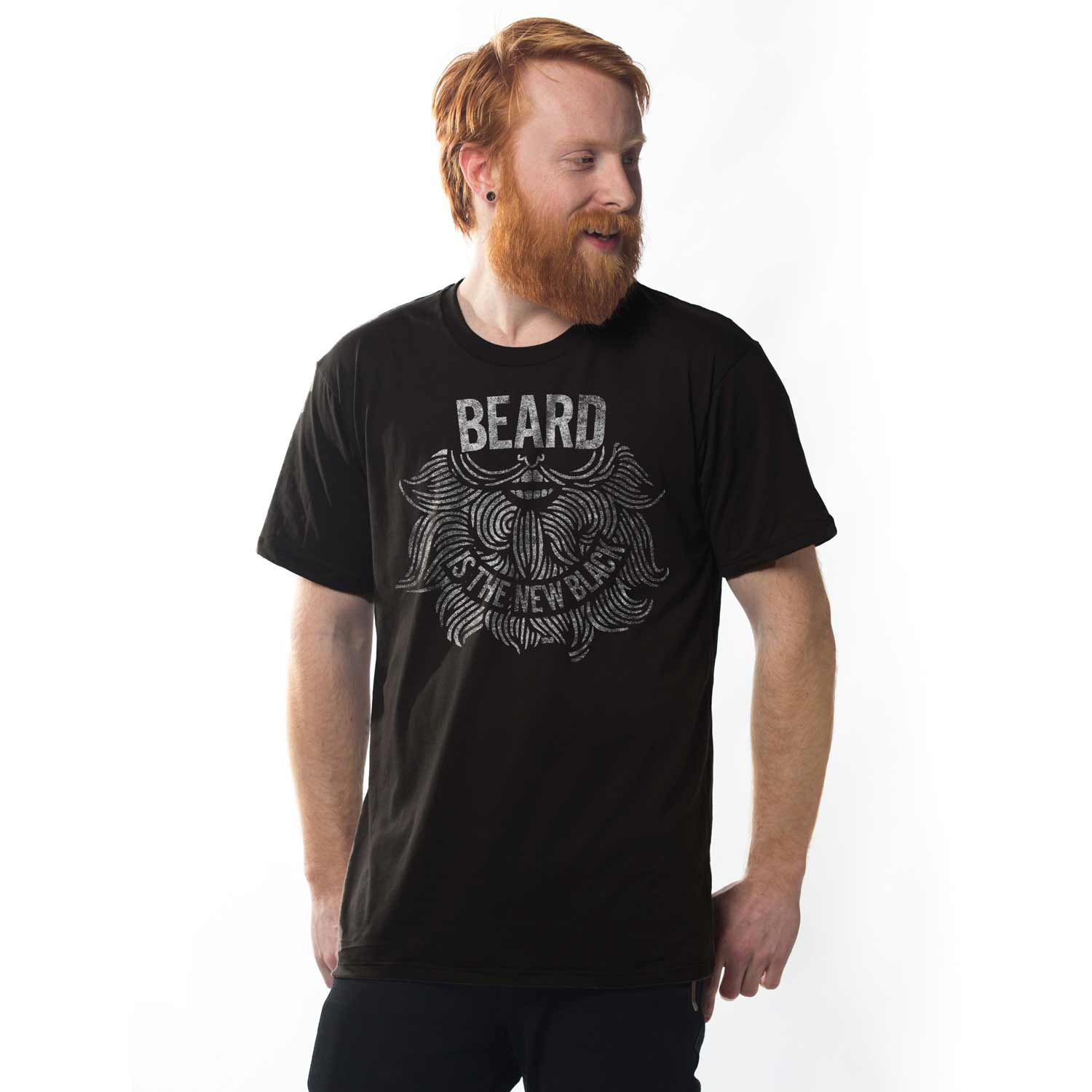 Men's Beard Is The New Black Vintage Inspired T-Shirt | Cool Rugged Graphic Tee On Model | Solid Threads