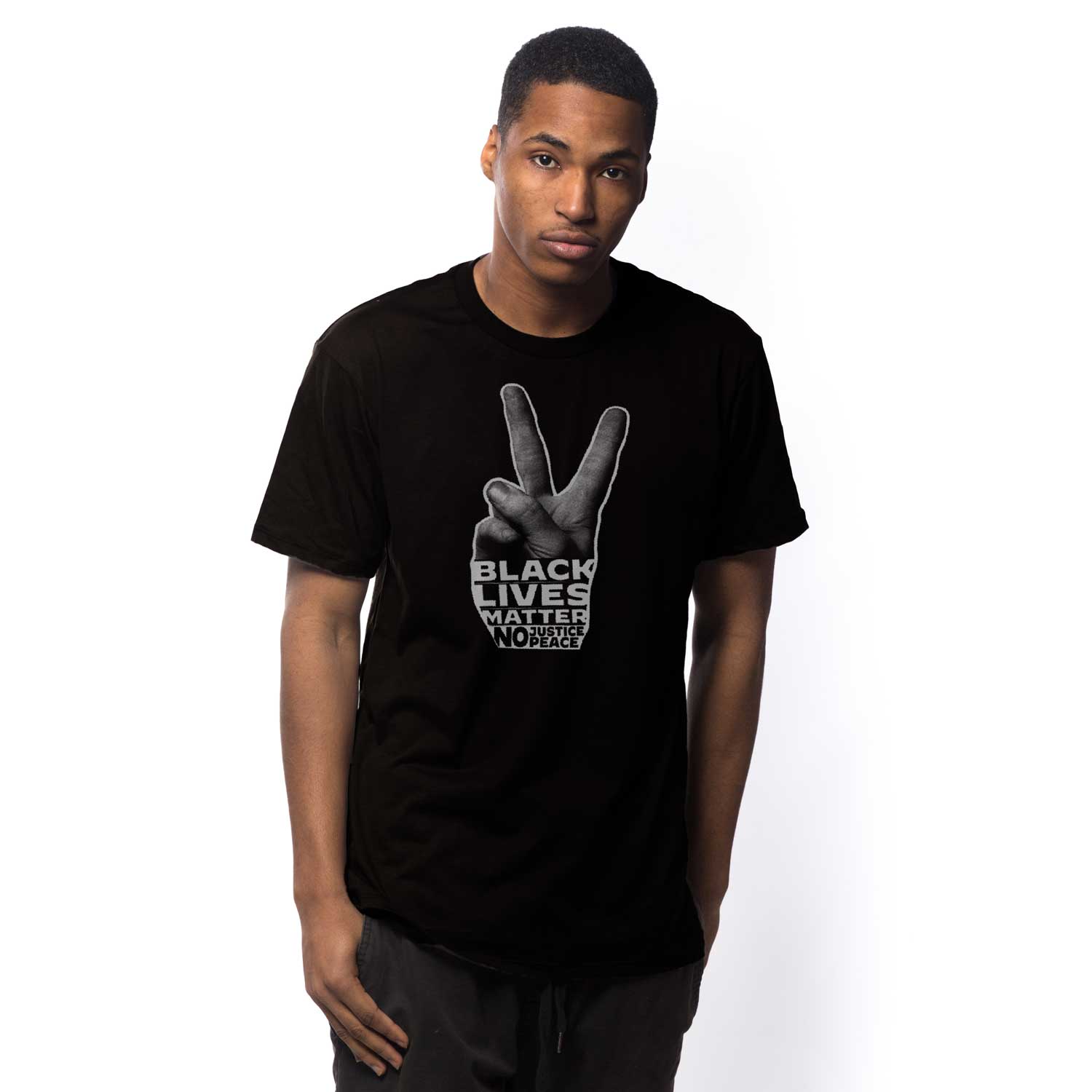 Men's Black Lives Matter Peace Cool Graphic T-Shirt | Vintage Activist Tee on Model | Solid Threads