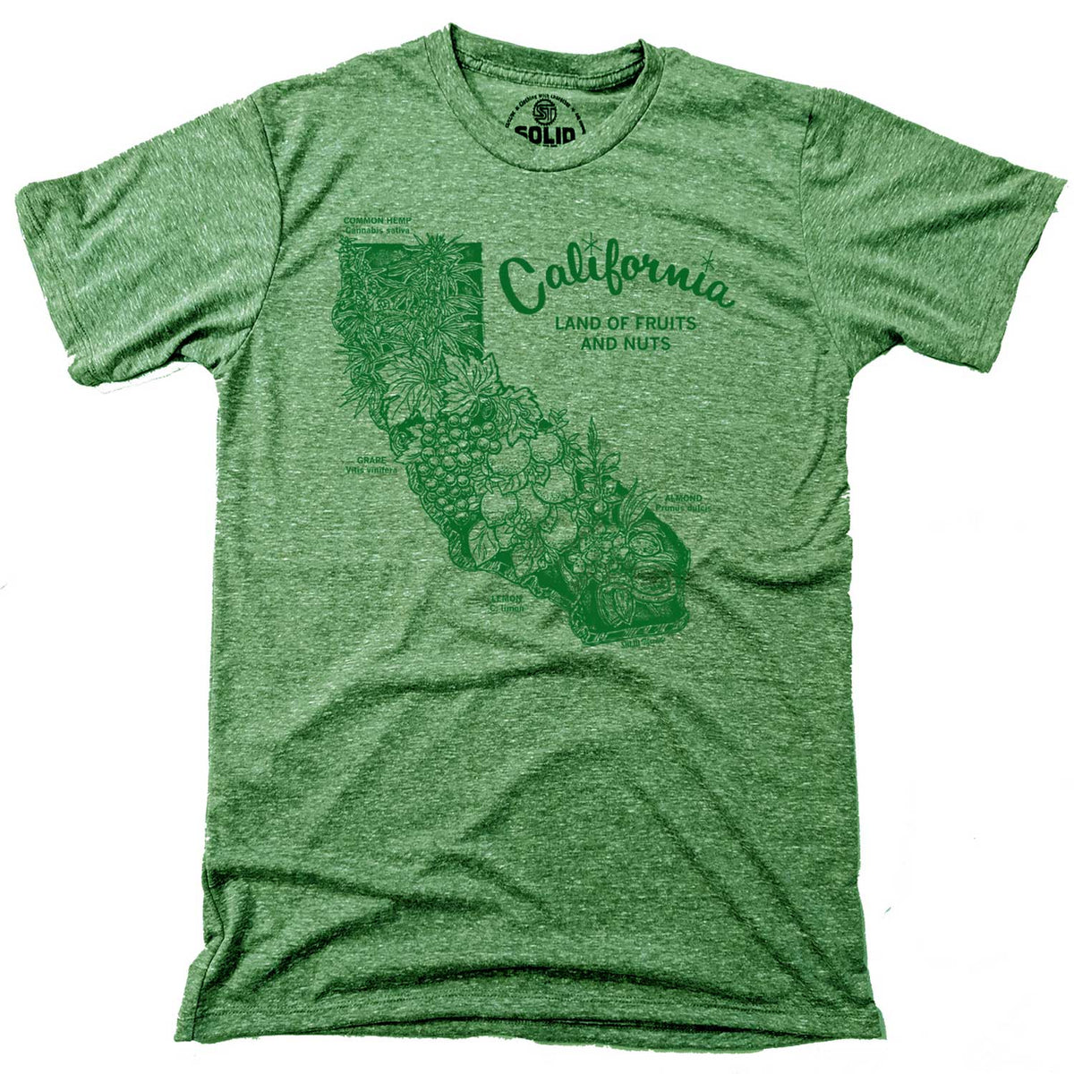 Men&#39;s California Land Of Fruits And Nuts Cool Graphic T-Shirt | Funny West Coast Tee | Solid Threads