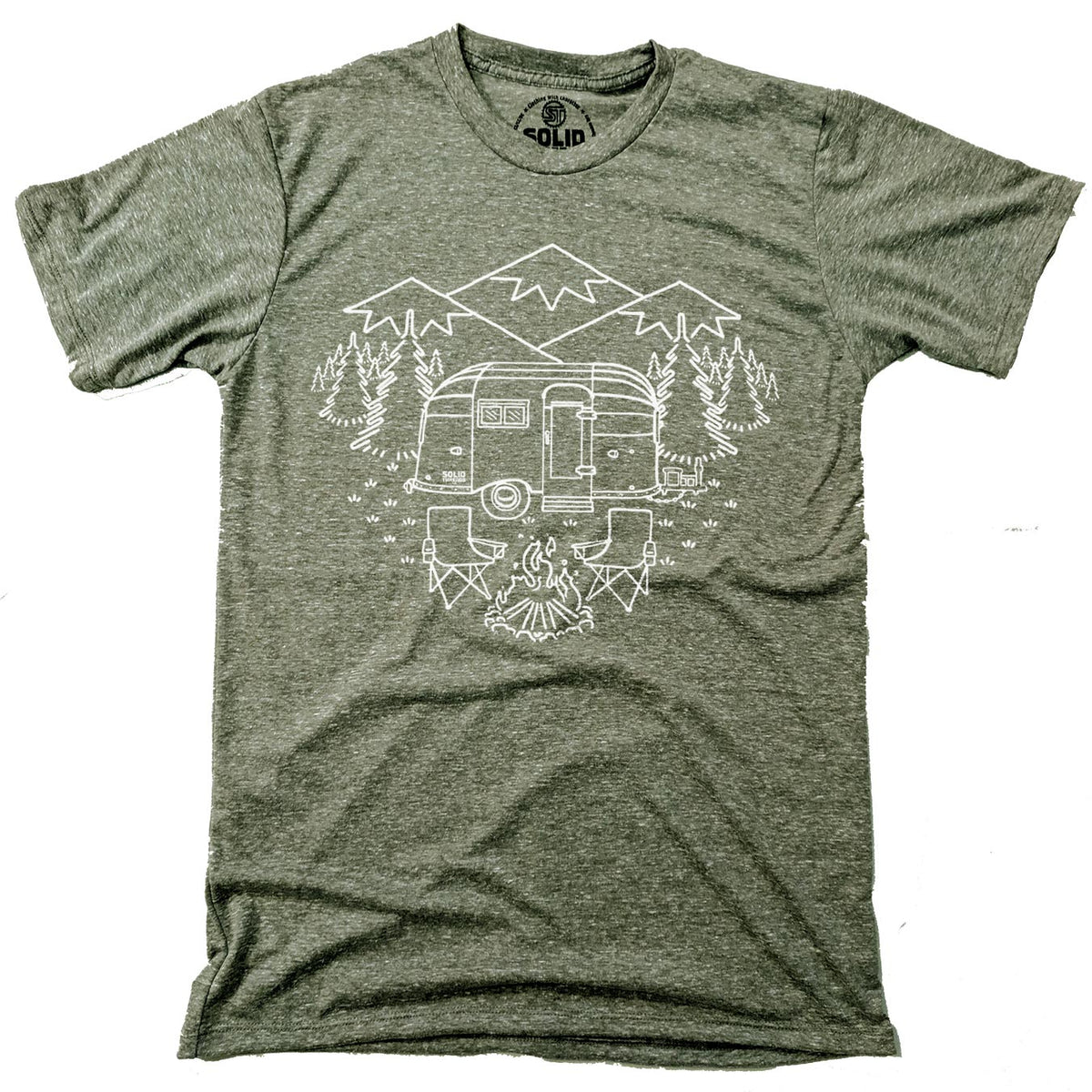 Men&#39;s Camp Site Vintage Van Life Graphic T-Shirt | Cool Hiking Triblend Tee | Solid Threads