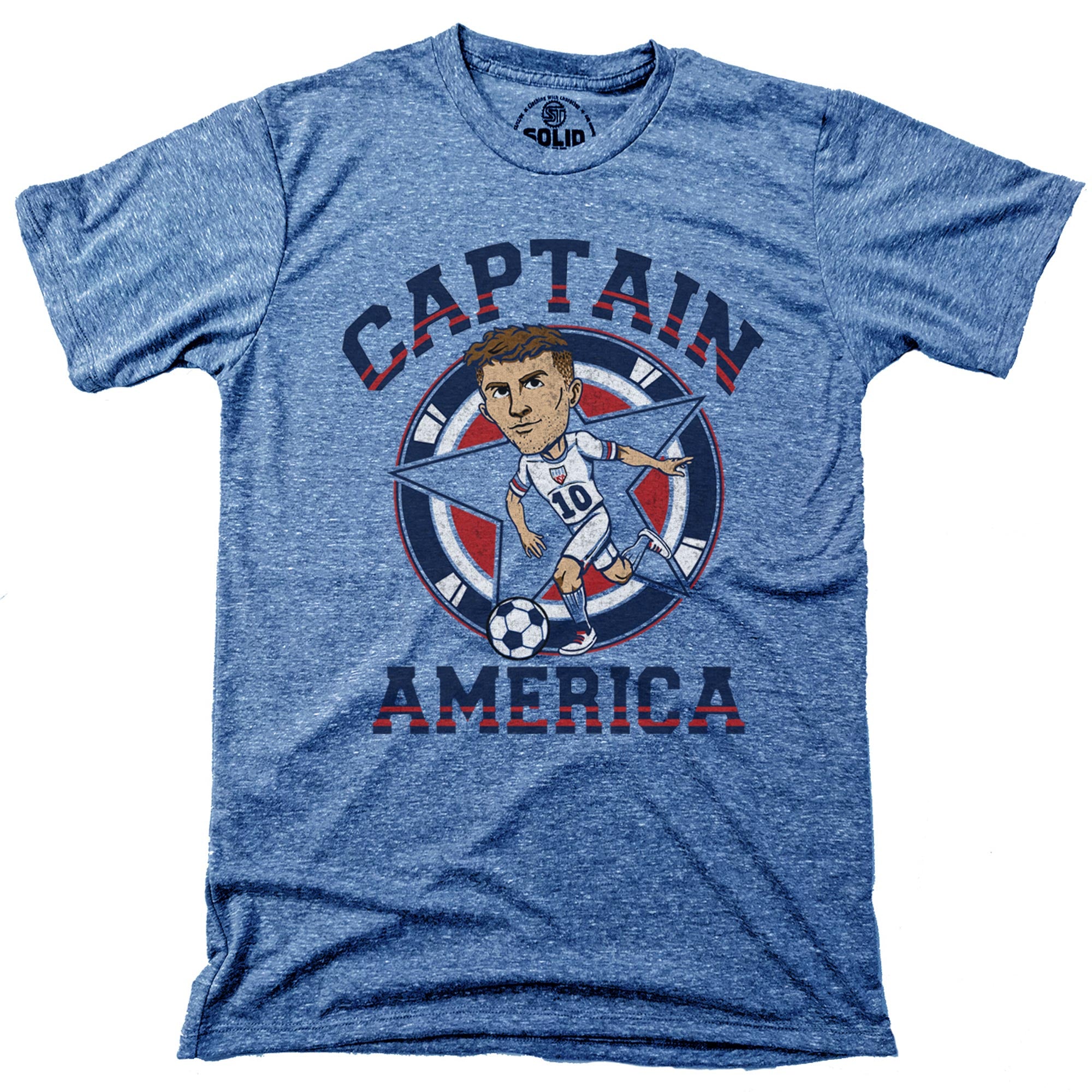 Men's Captain America Soccer Graphic T-Shirt | Cool Christian Pulisic Triblend Tee | Solid Threads