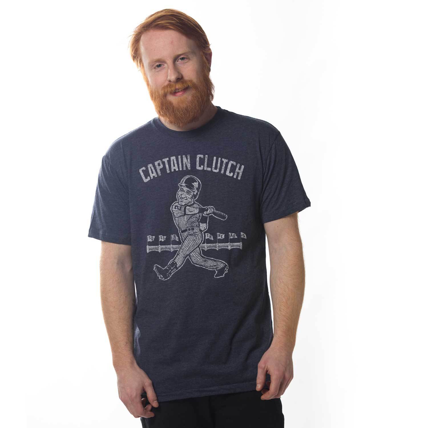 Men's Captain Clutch Cool Graphic T-Shirt | Vintage Derek Jeter Tee on Model | Solid Threads