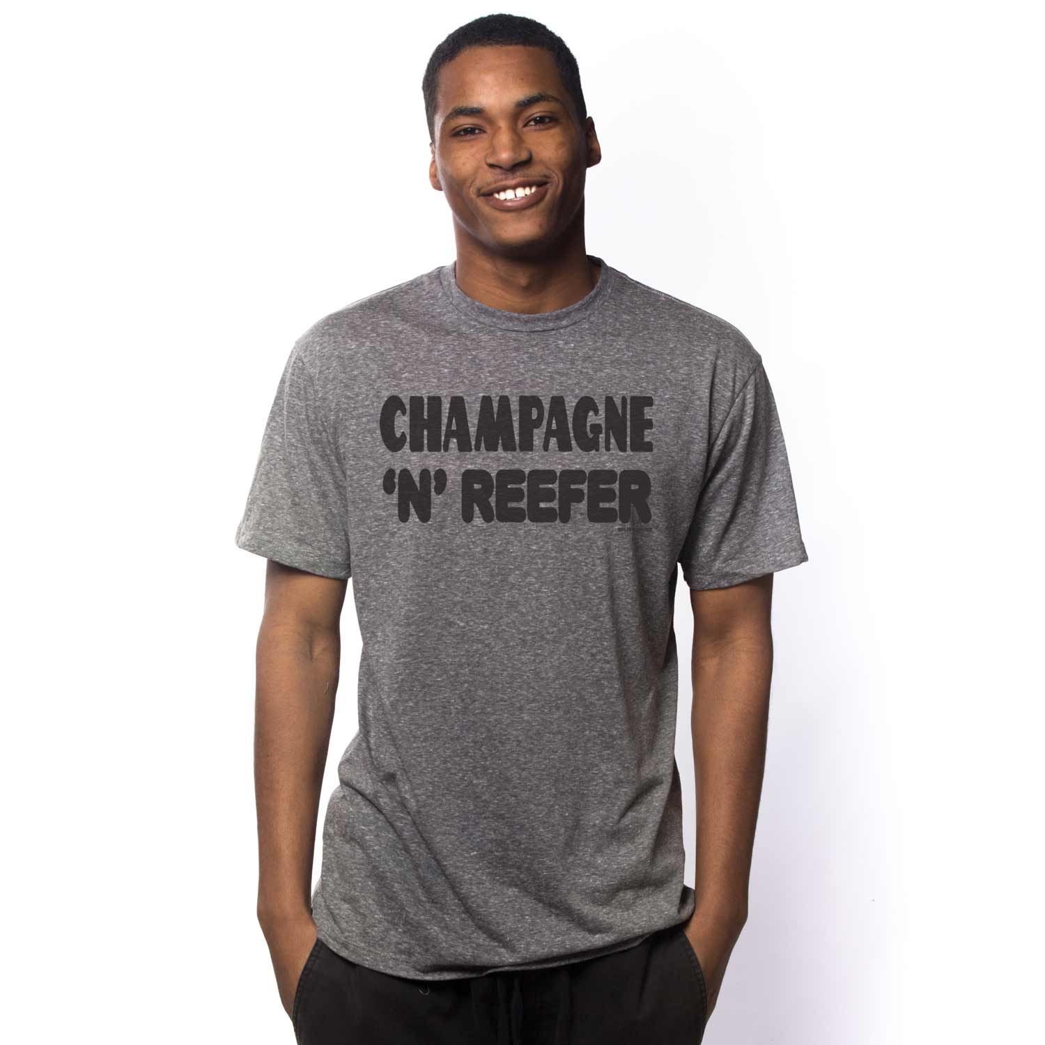 Men's Champagne & Reefer Cool Graphic T-Shirt | Vintage Partying Tee on Model | Solid Threads