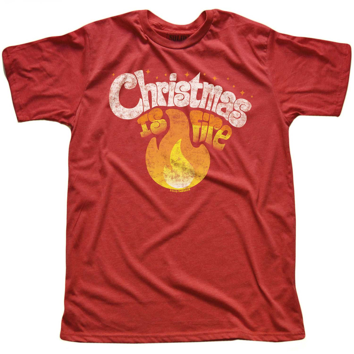 Men&#39;s Christmas Is Fire Vintage Graphic T-Shirt | Funny Holiday Party Tee | Solid Threads