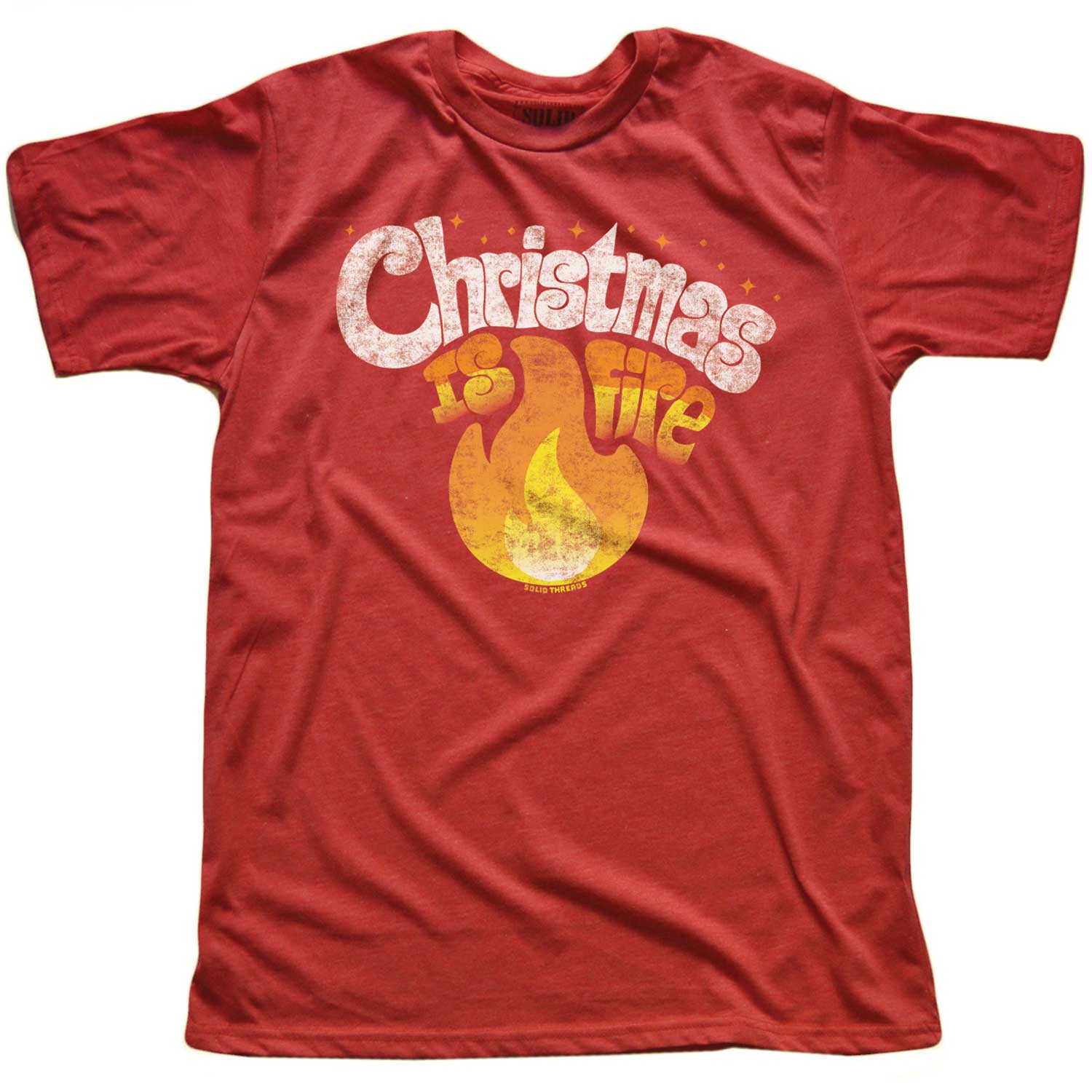 Men's Christmas Is Fire Vintage Graphic T-Shirt | Funny Holiday Party Tee | Solid Threads