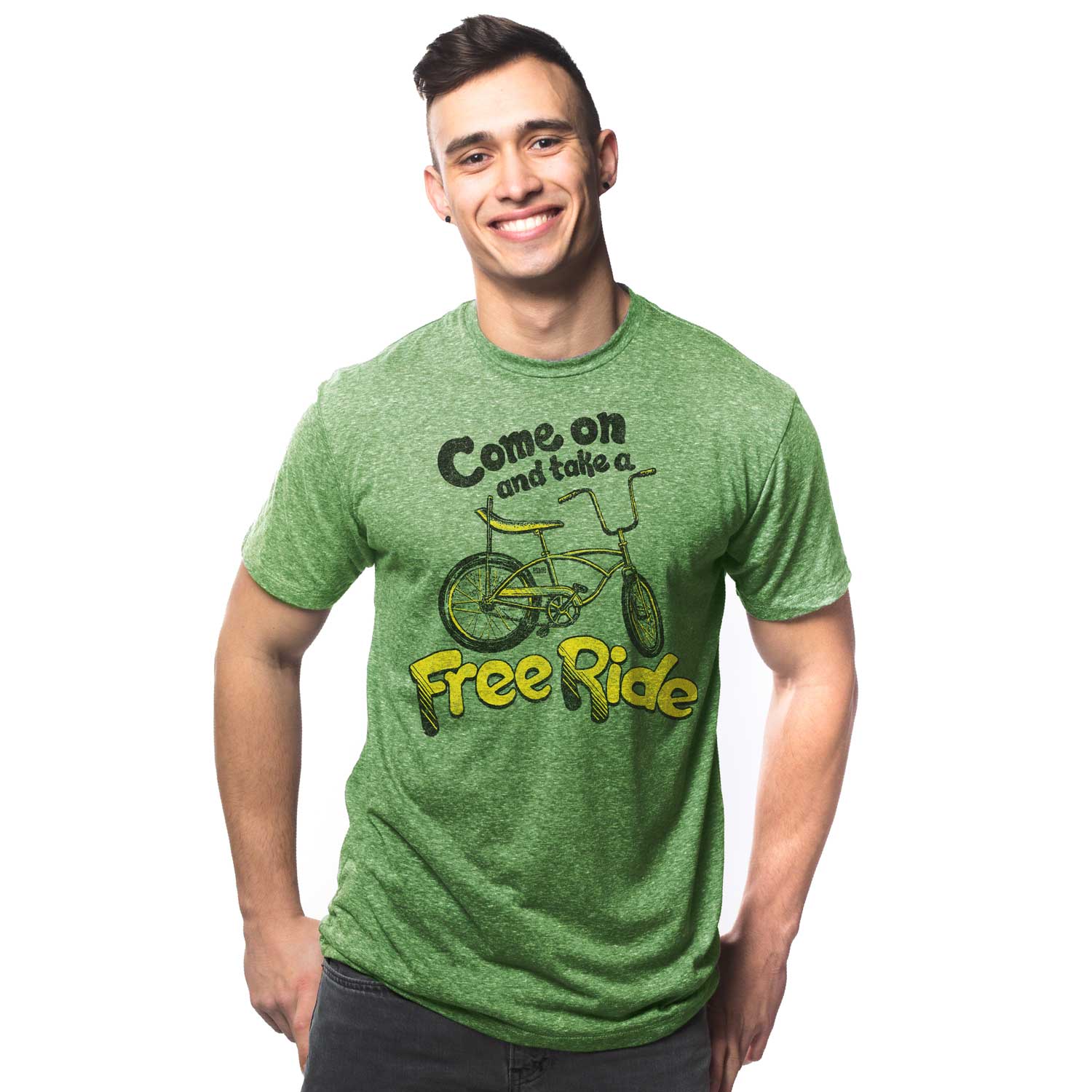 Men's Come On and Take a Free Ride Vintage T-shirt | Retro Graphic Tee On Model | Solid Threads