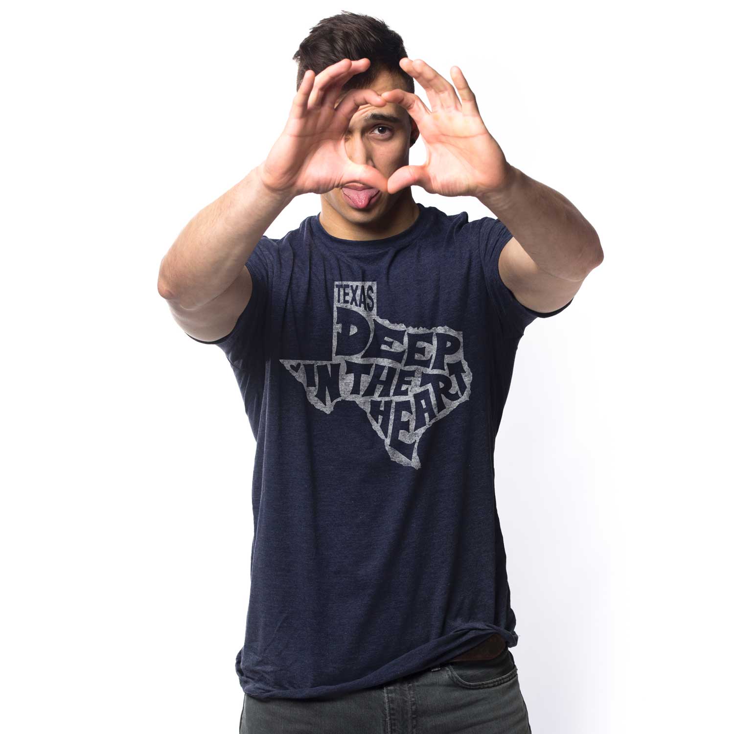 Men's Deep Heart Of Texas Cool Graphic T-Shirt | Vintage Southerner Tee on Model | Solid Threads