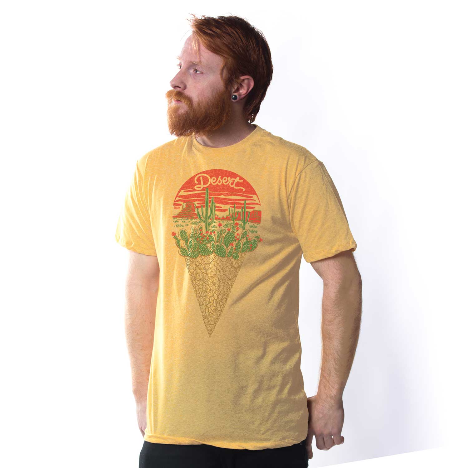 Men's Desert Cone Funny Pun Graphic T-Shirt | Vintage Foodie Triblend Tee on Model | Solid Threads