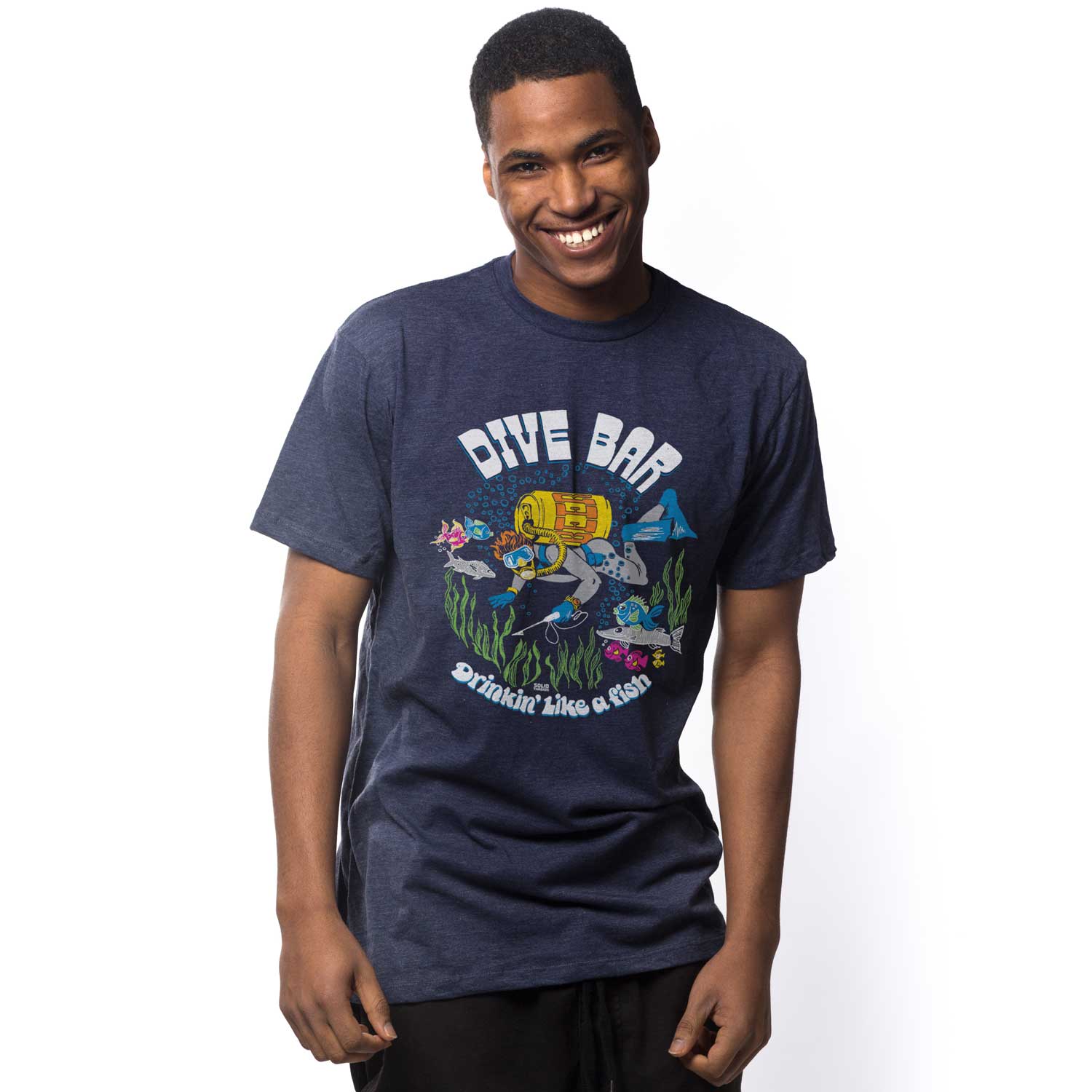 Men's Vintage Dive Bar Graphic Tee | Retro Scuba Diving T-shirt On Model | Solid Threads