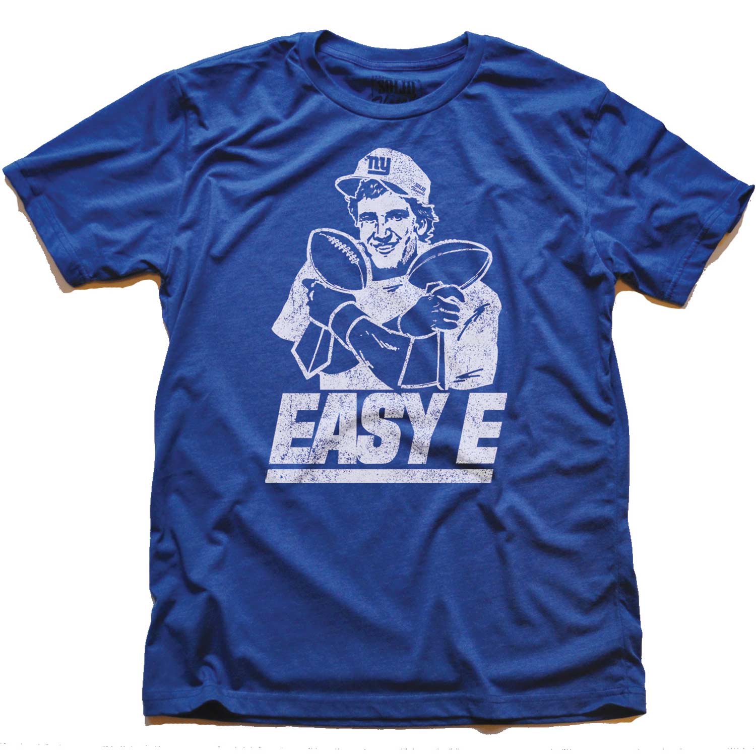 Men's Easy E Retro Football Graphic Tee | Funny NY Giants Eli Manning Royal T-Shirt | SOLID THREADS