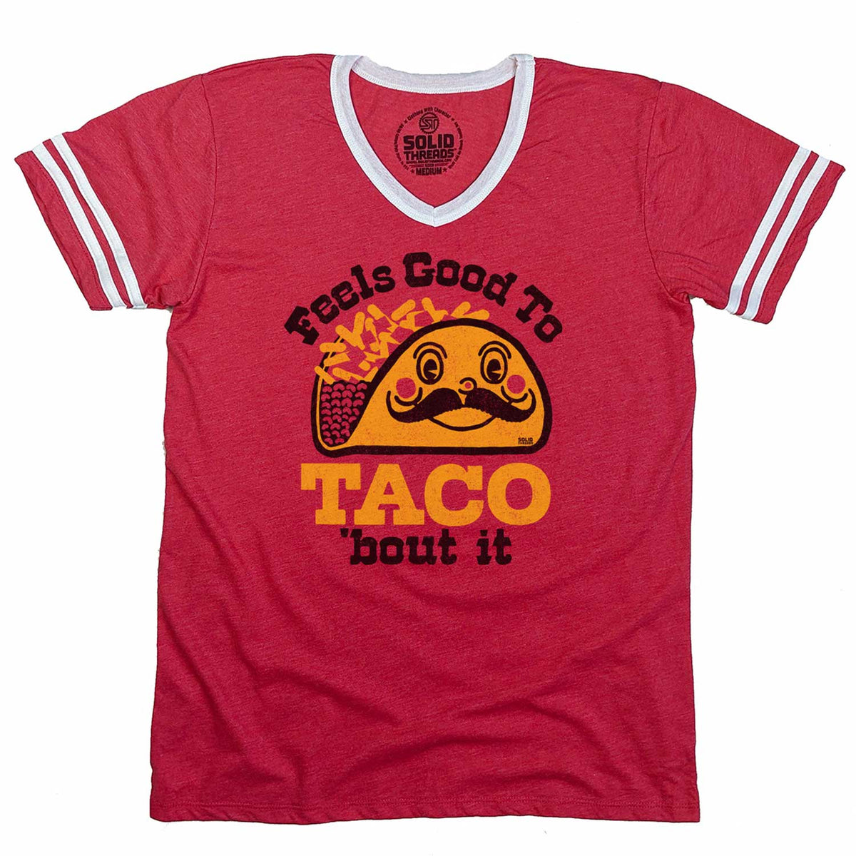 Men&#39;s Feels Good To Taco Bout It Graphic V-Neck Tee | Funny Mexican Food T-Shirt | Solid Threads