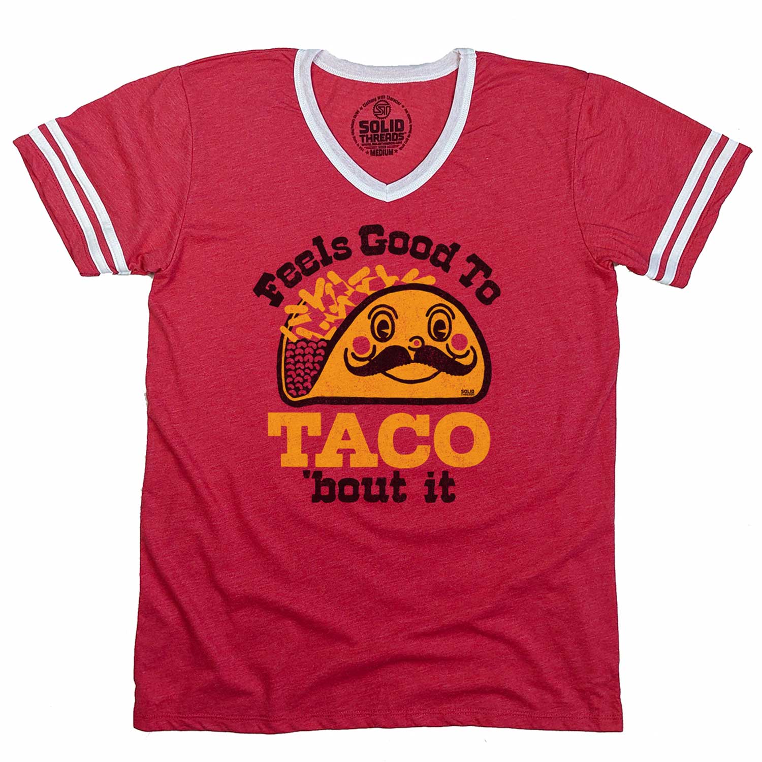 Men's Feels Good To Taco Bout It Graphic V-Neck Tee | Funny Mexican Food T-Shirt | Solid Threads
