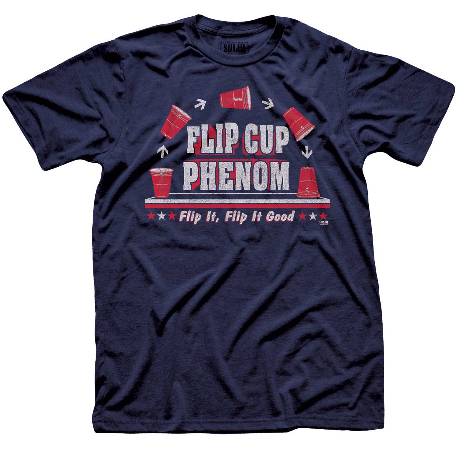 Men's Flip Cup Phenom Vintage Drinking T-shirt | Funny Party Game Graphic Tee | Solid Threads