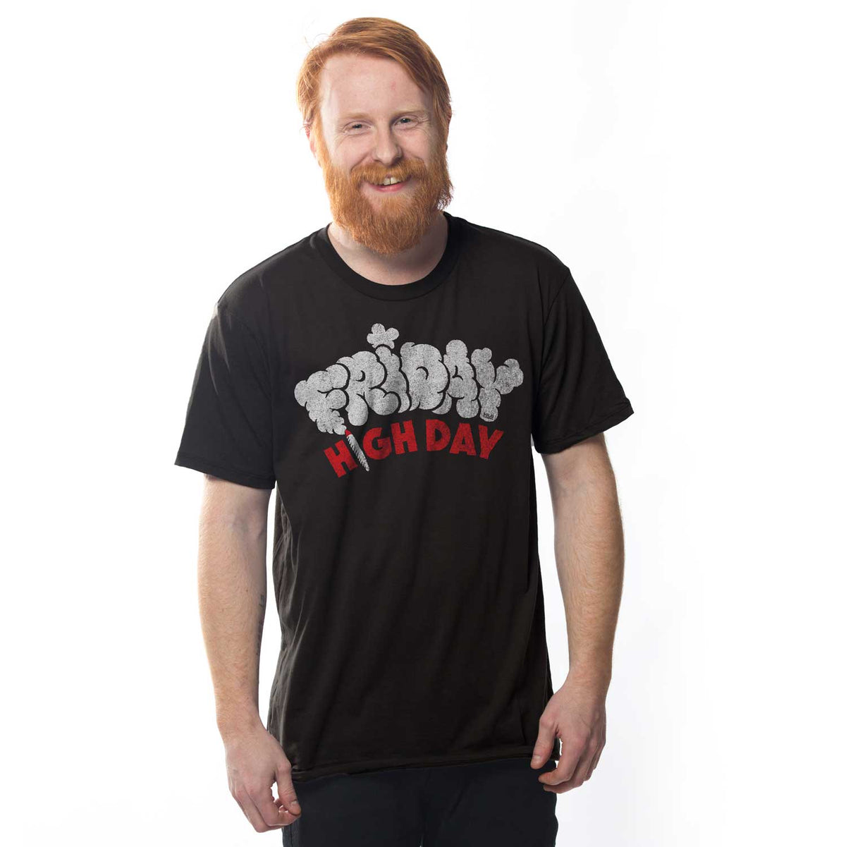 Men's Friday High Day Vintage T-Shirt | Funny Marijuana Graphic Tee On Model | Solid Threads