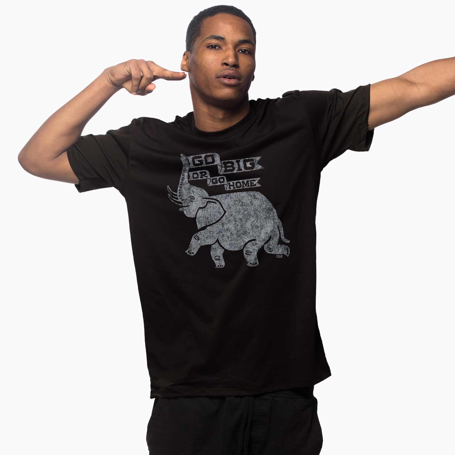 Men's Go Big Or Go Home Vintage Animal Graphic T-Shirt | Funny Elephant Tee | Solid Threads