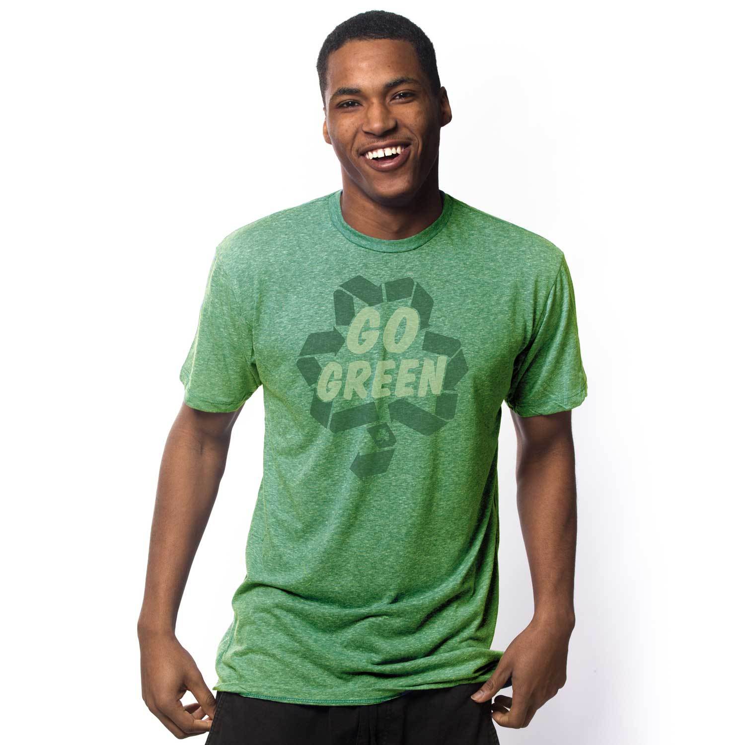 Men's Go Green Cool Shamrock Graphic T-Shirt | Vintage St Paddy's Day Tee on Model | Solid Threads