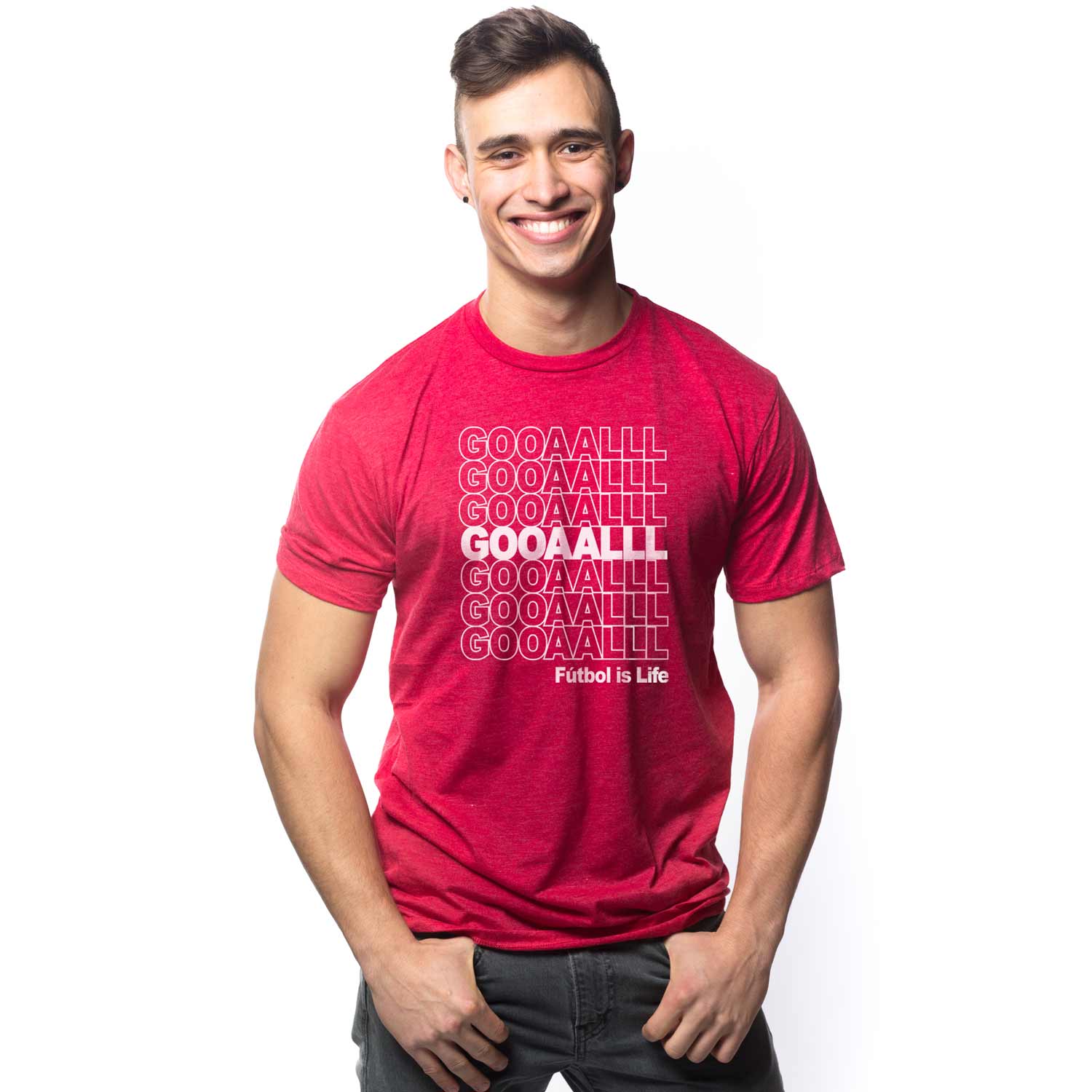 Men's Gooaalll Vintage Graphic Tee | Retro World Cup Soccer T-Shirt on Model | SOLID THREADS