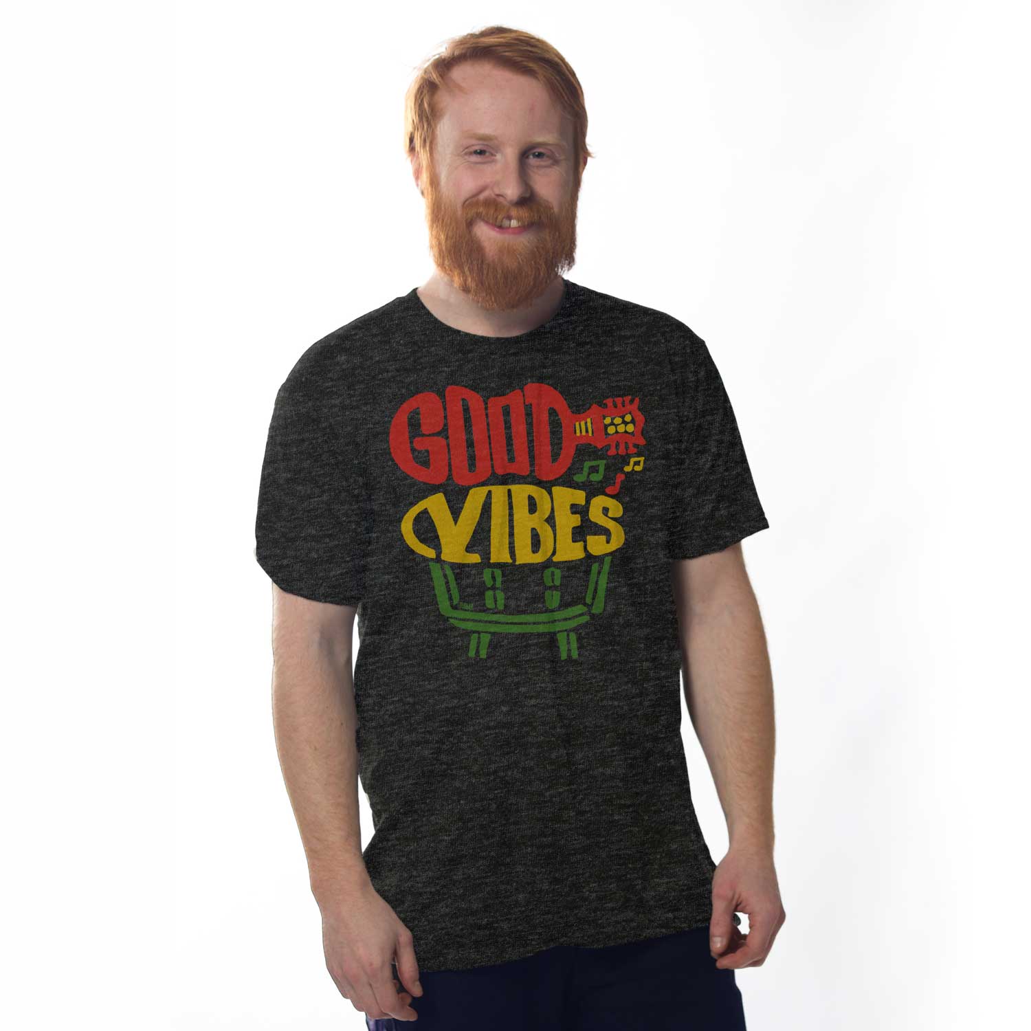 Men's Good Vibes Cool Triblend Graphic T-Shirt | Vintage Reggae Music Tee on Model | Solid Threads