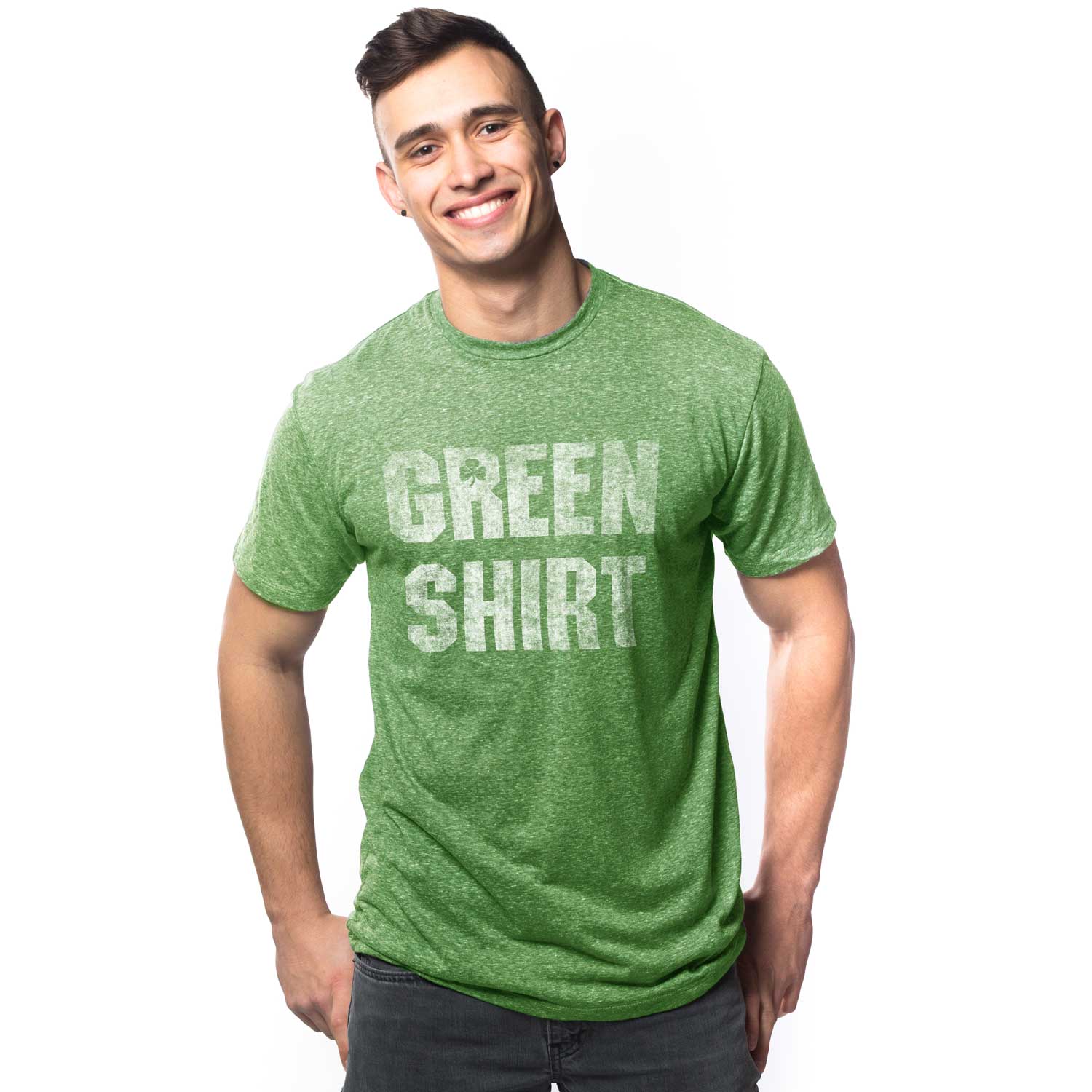 Men's Green Shirt Cool Graphic T-Shirt | Vintage St Paddys Day Tee on Model | Solid Threads