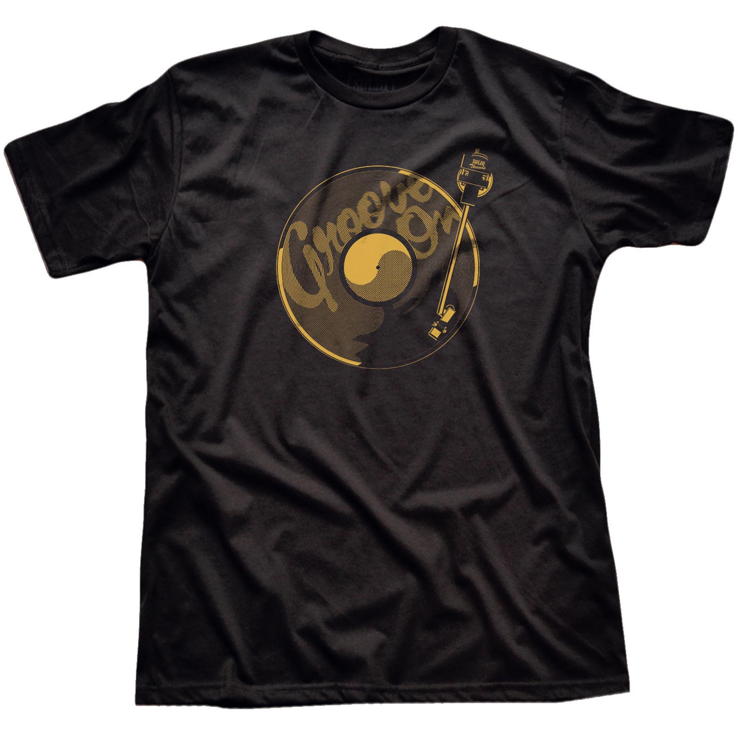Men's Groove On Cool Graphic T-Shirt | Vintage Vinyl Music Blackwash Tee | Solid Threads