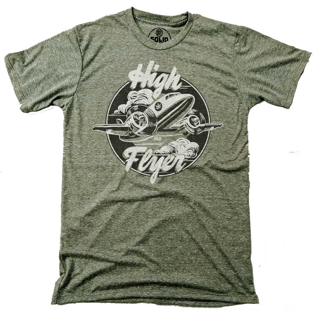 Men&#39;s High Flyer Vintage Airplane T-shirt | Retro Marijuana Pun Tee | Solid Threads