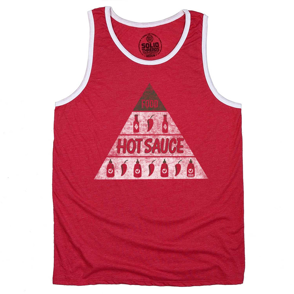 Men&#39;s Hot Sauce Vintage Graphic Tank Top | Funny Spicy Food Pyramid Sleeveless Shirt | Solid Threads