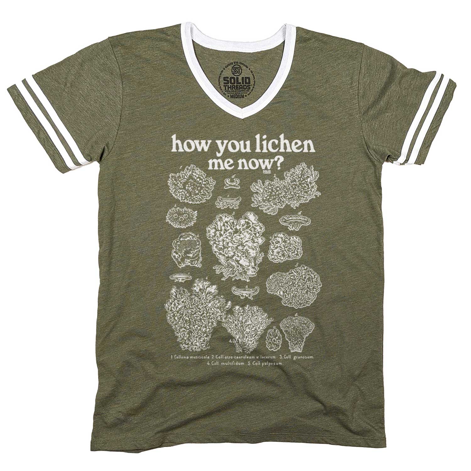 Men's How You Lichen Me Now Retro Graphic V-Neck Tee | Funny Fungi Science T-Shirt | Solid Threads