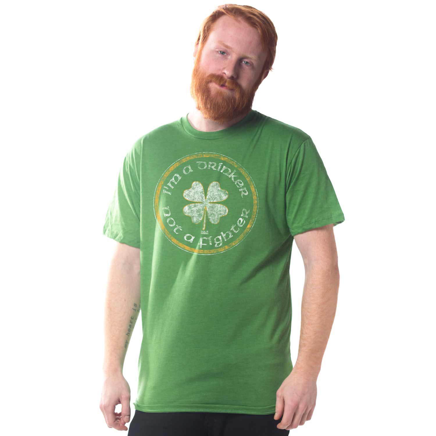Men's Drinker Not a Fighter Vintage Graphic Tee | Funny Soft Blend T-Shirt on Model | Solid Threads