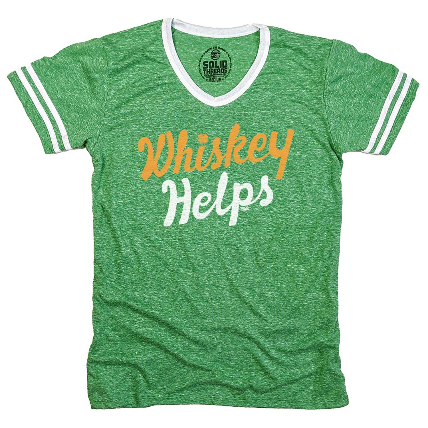 Men's Irish Whiskey Helps Vintage Graphic V-Neck Tee | Funny Irish T-shirt | Solid Threads