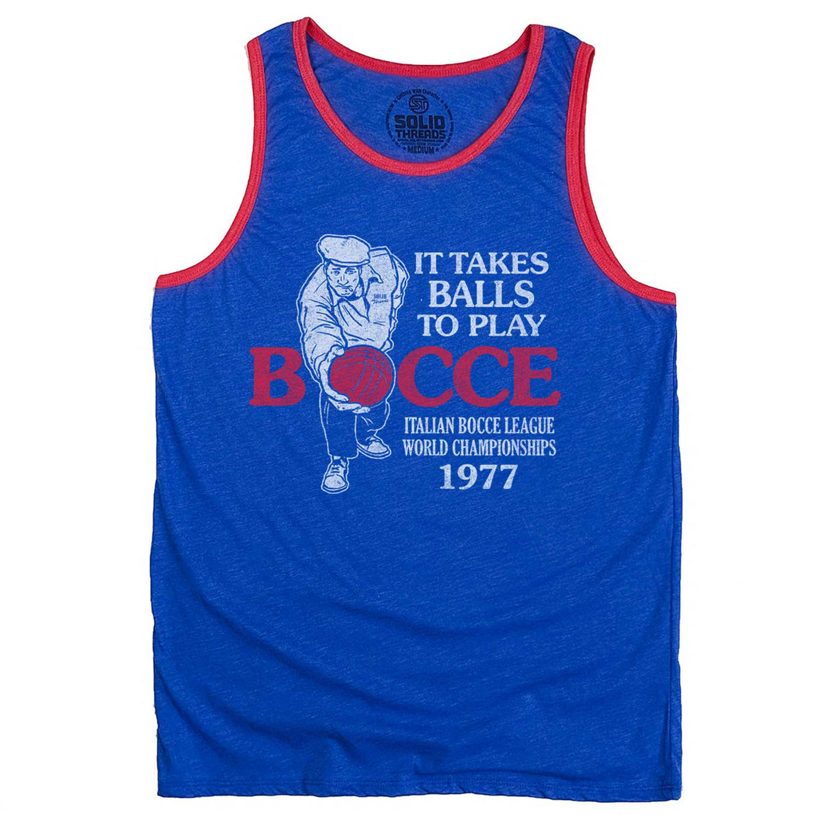 Men&#39;s It Takes Balls To Play Bocce Vintage Graphic Tank Top | Funny Bocce T-shirt | Solid Threads