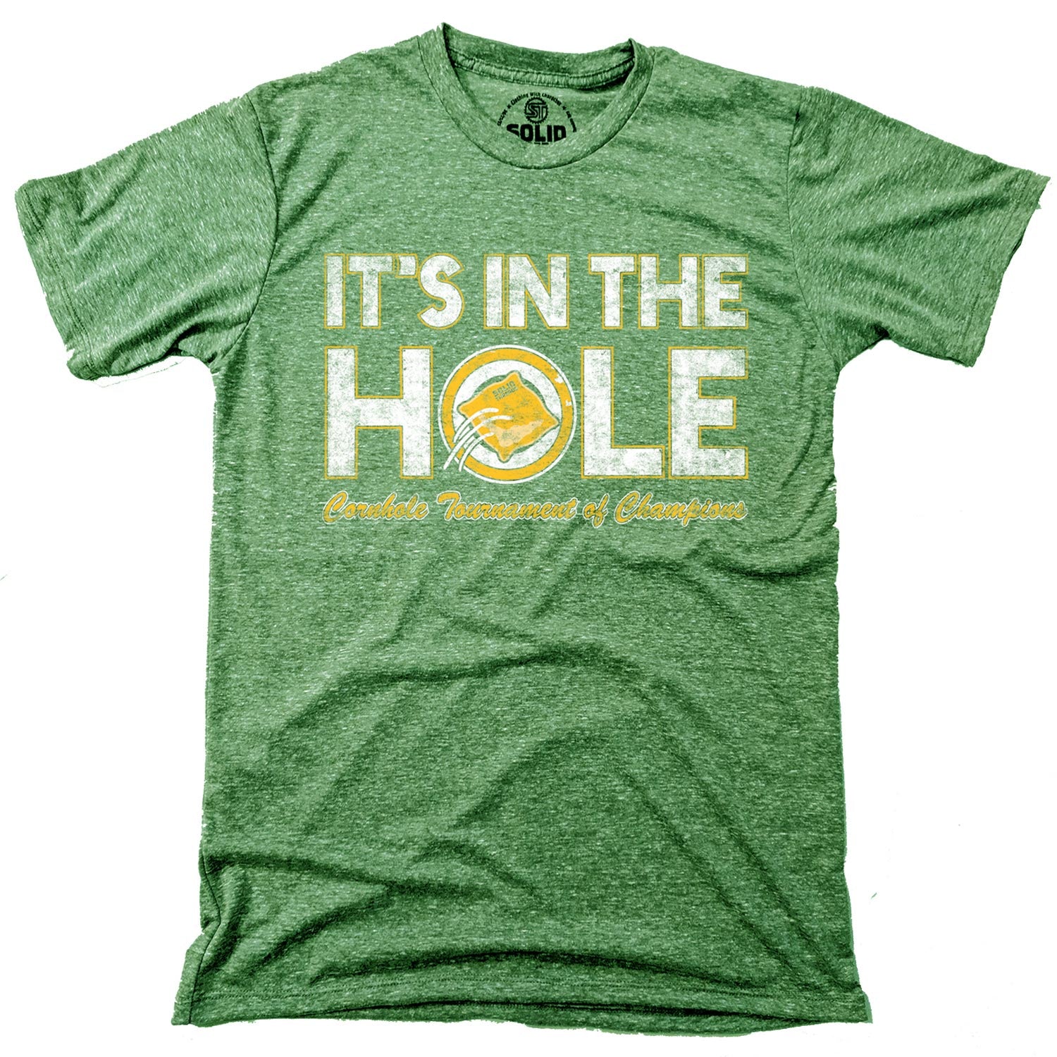 Men's It's In The Hole Retro Summer T-shirt | Funny Cornhole Graphic Tee | Solid Threads
