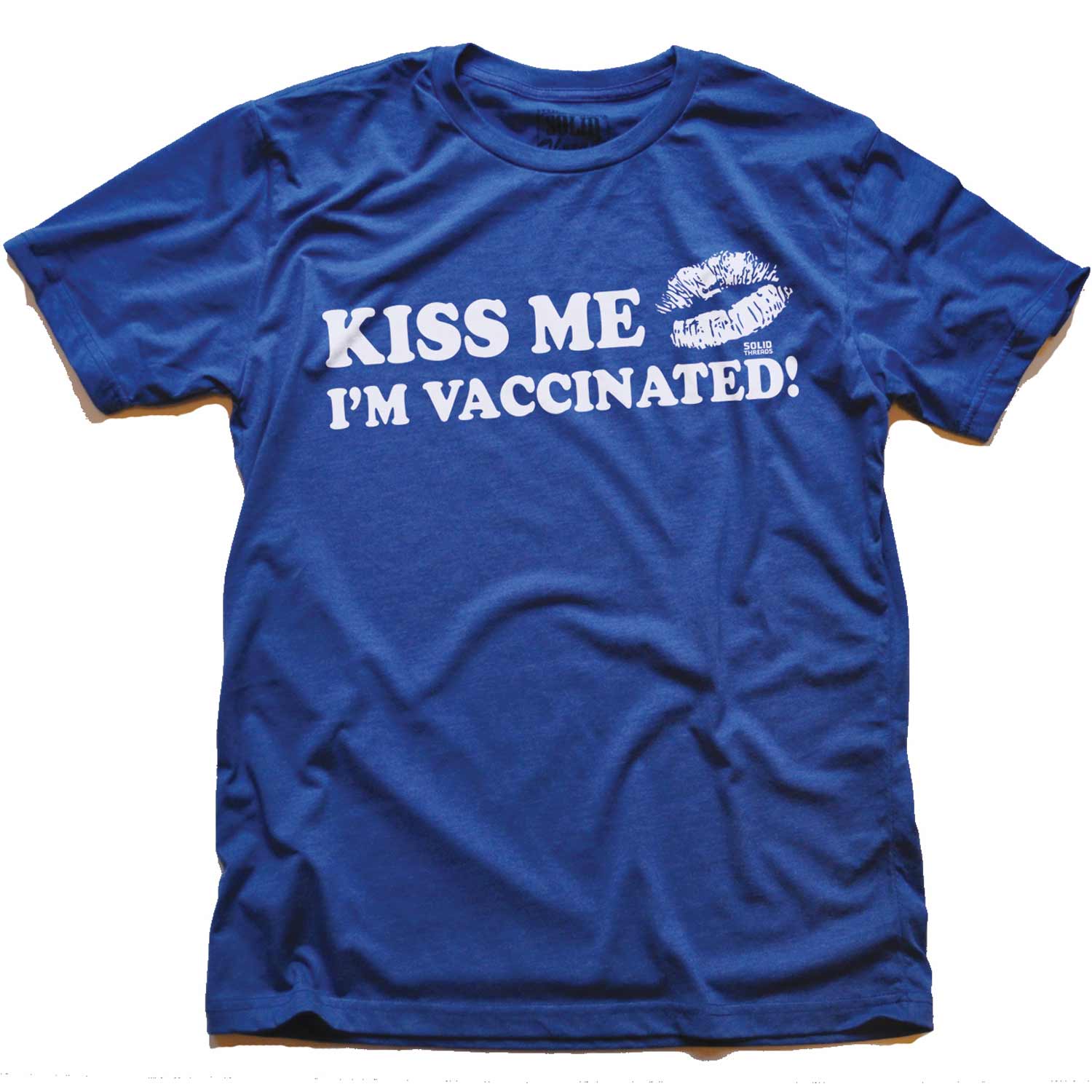 Men's Kiss Me I'm Vaccinated Cool Vintage Graphic Tee Proceeds Support Science | Solid Threads
