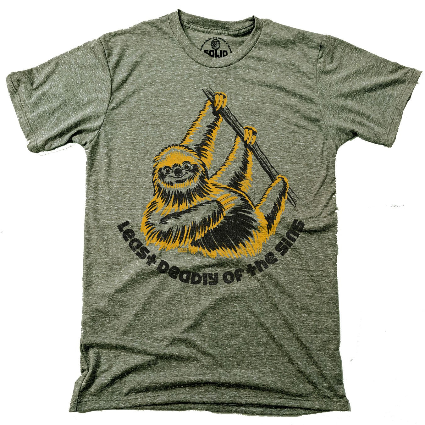 Men's Least Deadly Of The Sins Vintage Graphic T-Shirt | Funny Sloth Triblend Tee | Solid Threads