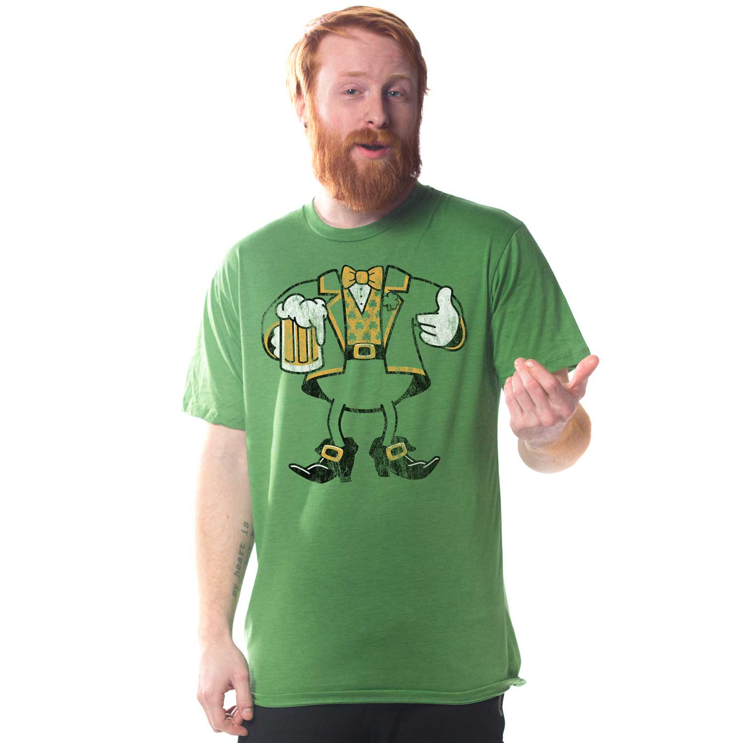 Men's Leprechaun Look A Like Graphic T-Shirt | Funny St Paddys Day Soft Tee on Model | Solid Threads