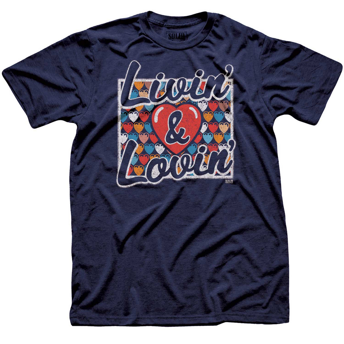Men&#39;s Livin &amp; Lovin Vintage Music Graphic Tee | Cool 80s Classic Rock T-shirt | Solid Threads