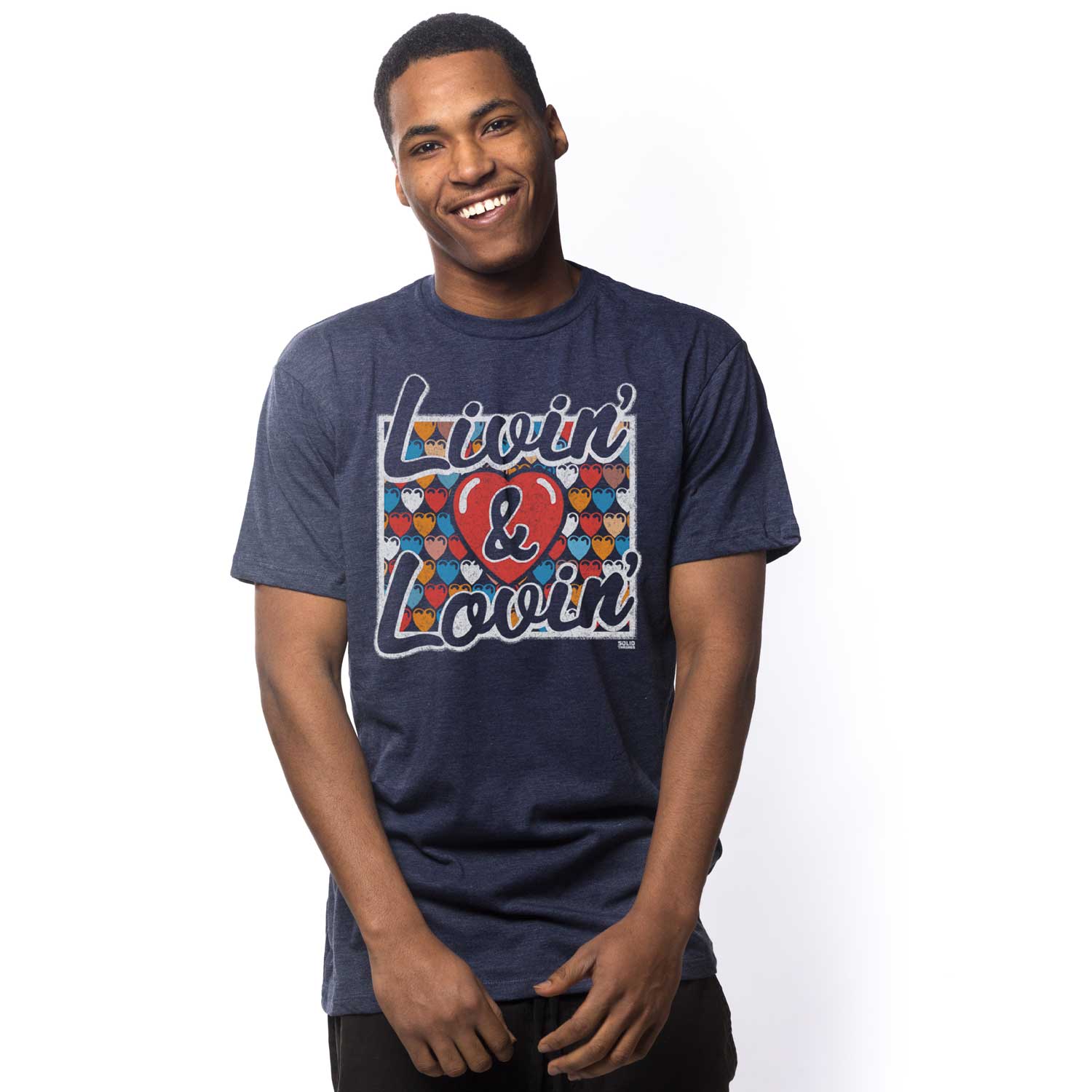 Men's Livin & Lovin Vintage Music Graphic Tee | Cool 80s Classic Rock T-shirt | Solid Threads