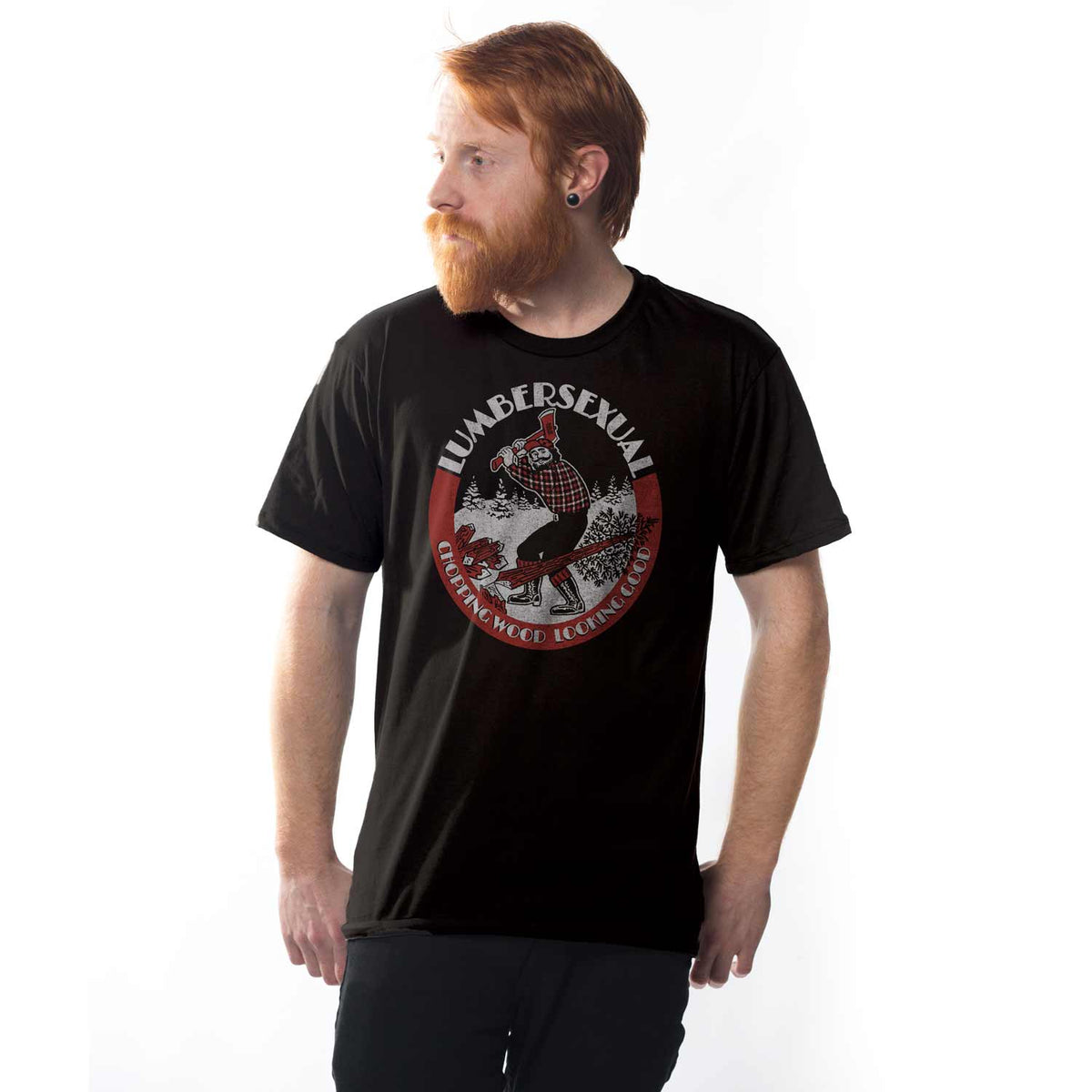 Men's Lumbersexual Vintage Graphic T-Shirt | Funny Lumberjack True Black Tee | Solid Threads