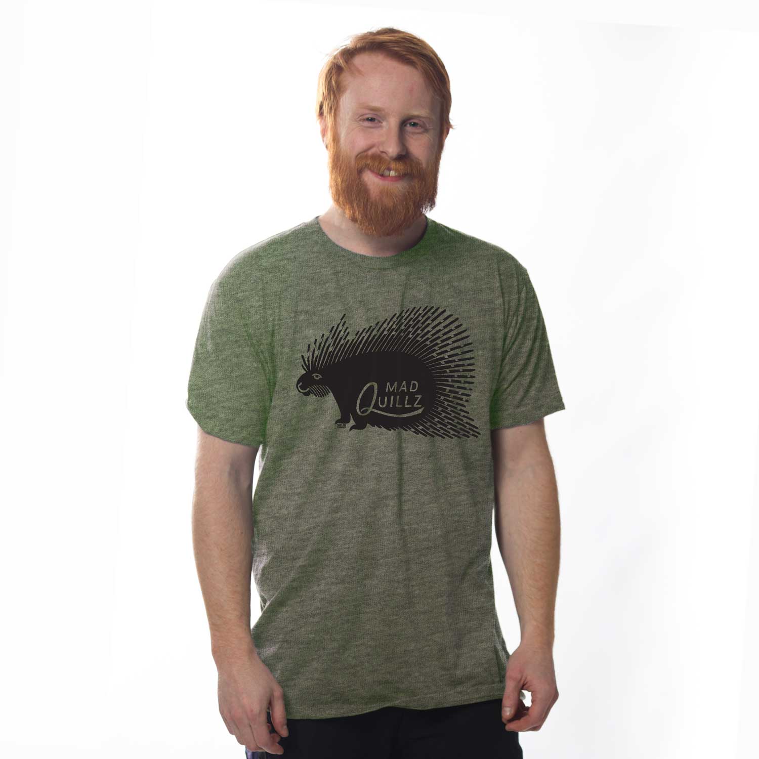 Men's Mad Quillz Vintage T-shirt | Funny Porcupine Graphic Tee On Model | Solid Threads