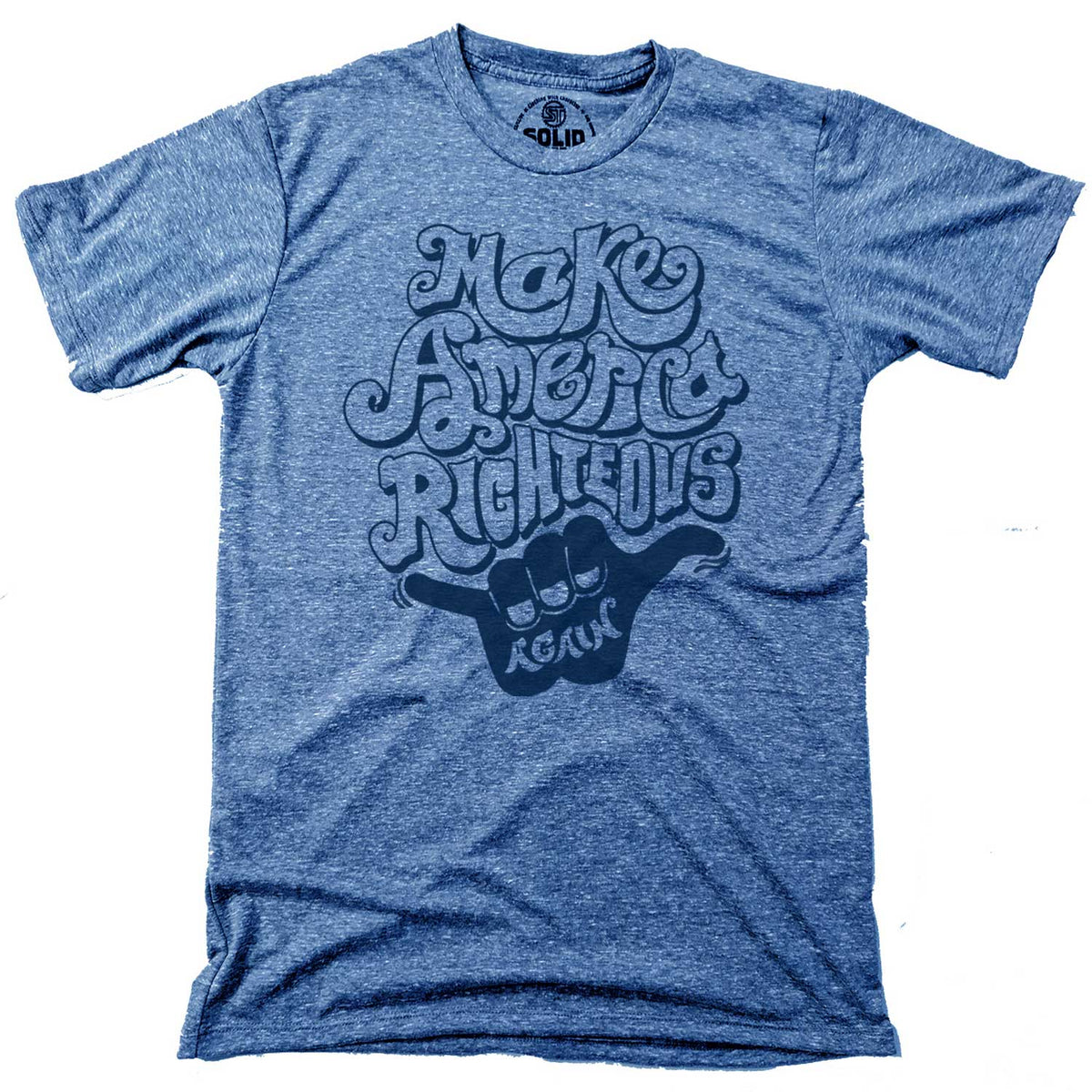 Men&#39;s Make America Righteous Again Vintage T-shirt | Cool Hawaiian Shaka Graphic Tee | Solid Threads