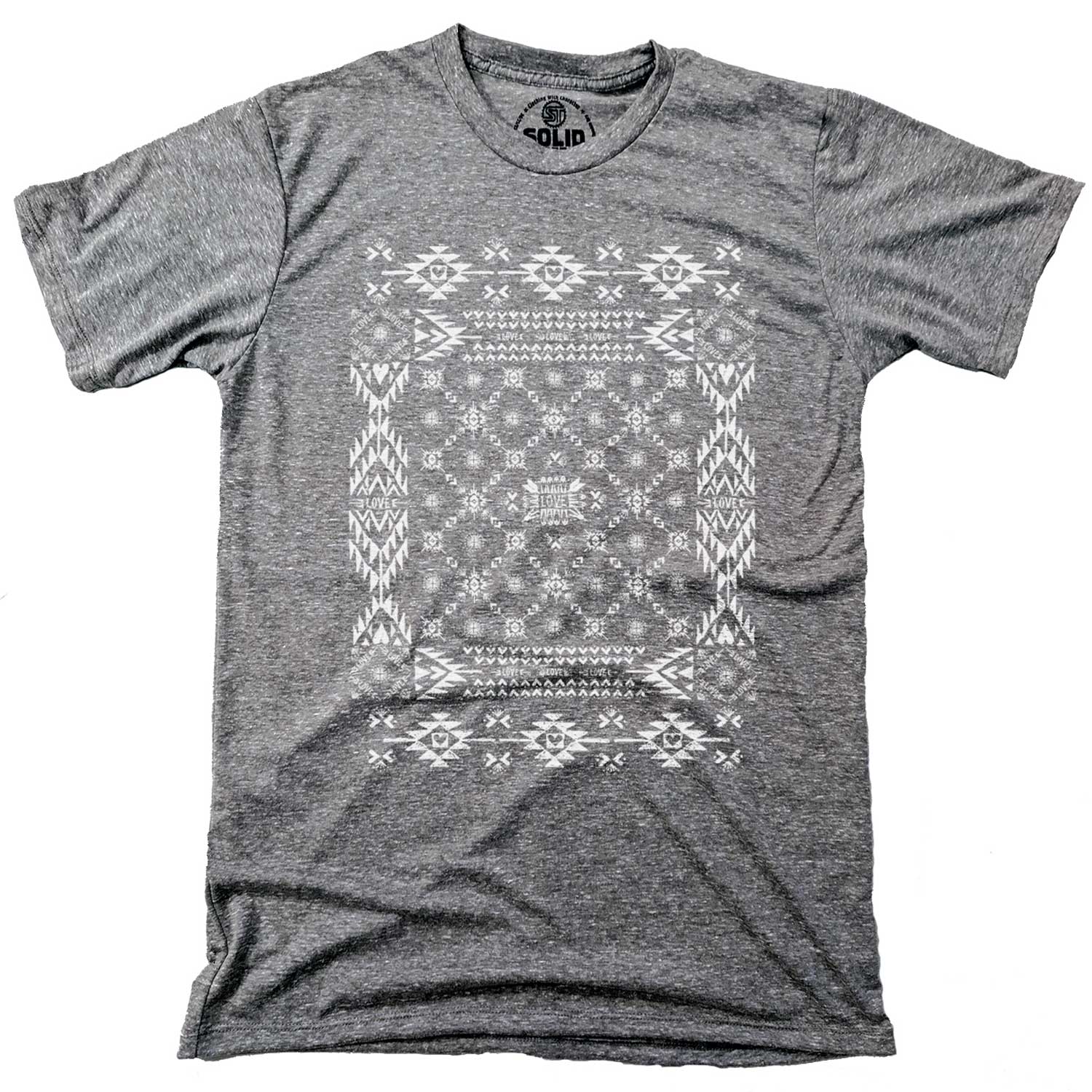 Men's Mosaic Of Love Cool Graphic T-Shirt | Vintage Artsy Patchwork Heart Tee | Solid Threads
