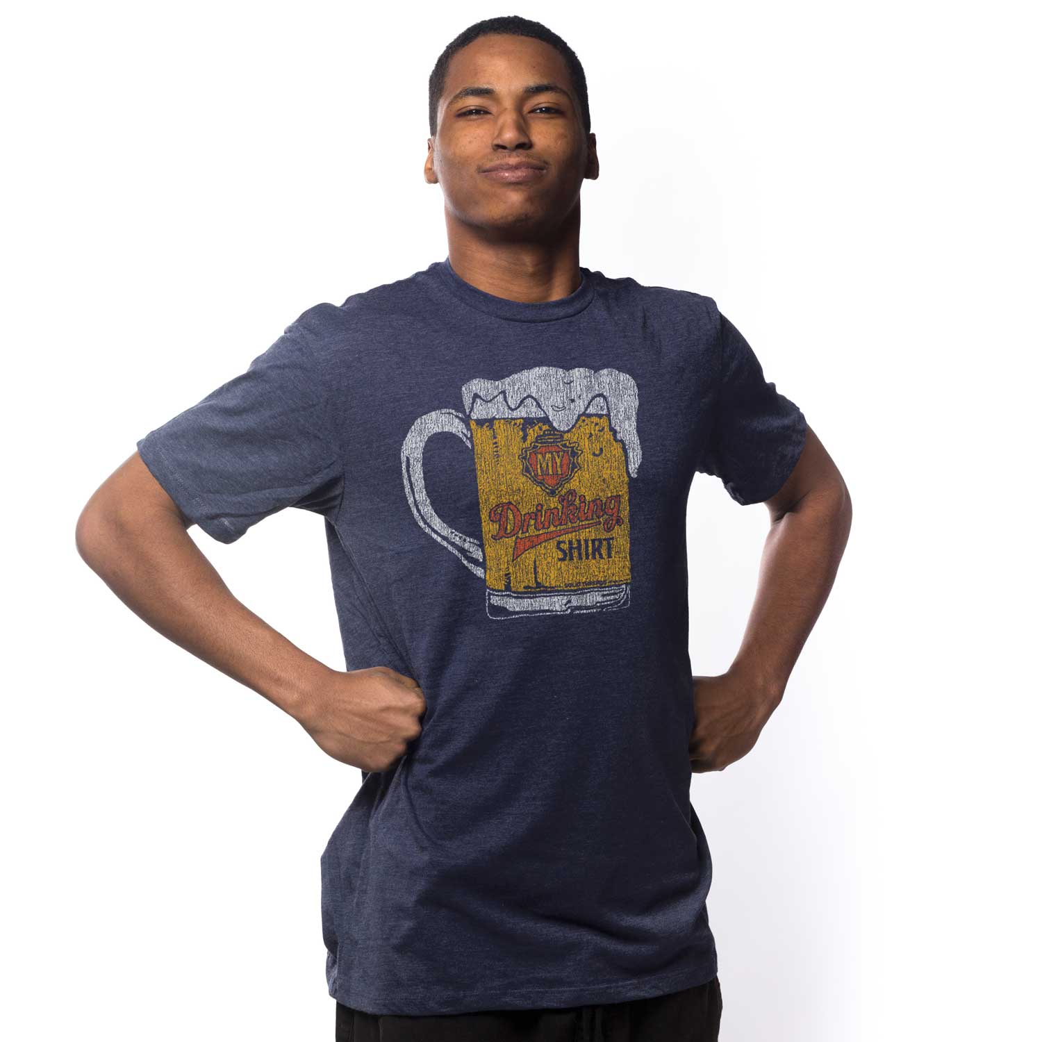 Men's My Drinking Shirt Vintage Graphic Tee | Funny Drinking Pints T-Shirt on Model| Solid Threads