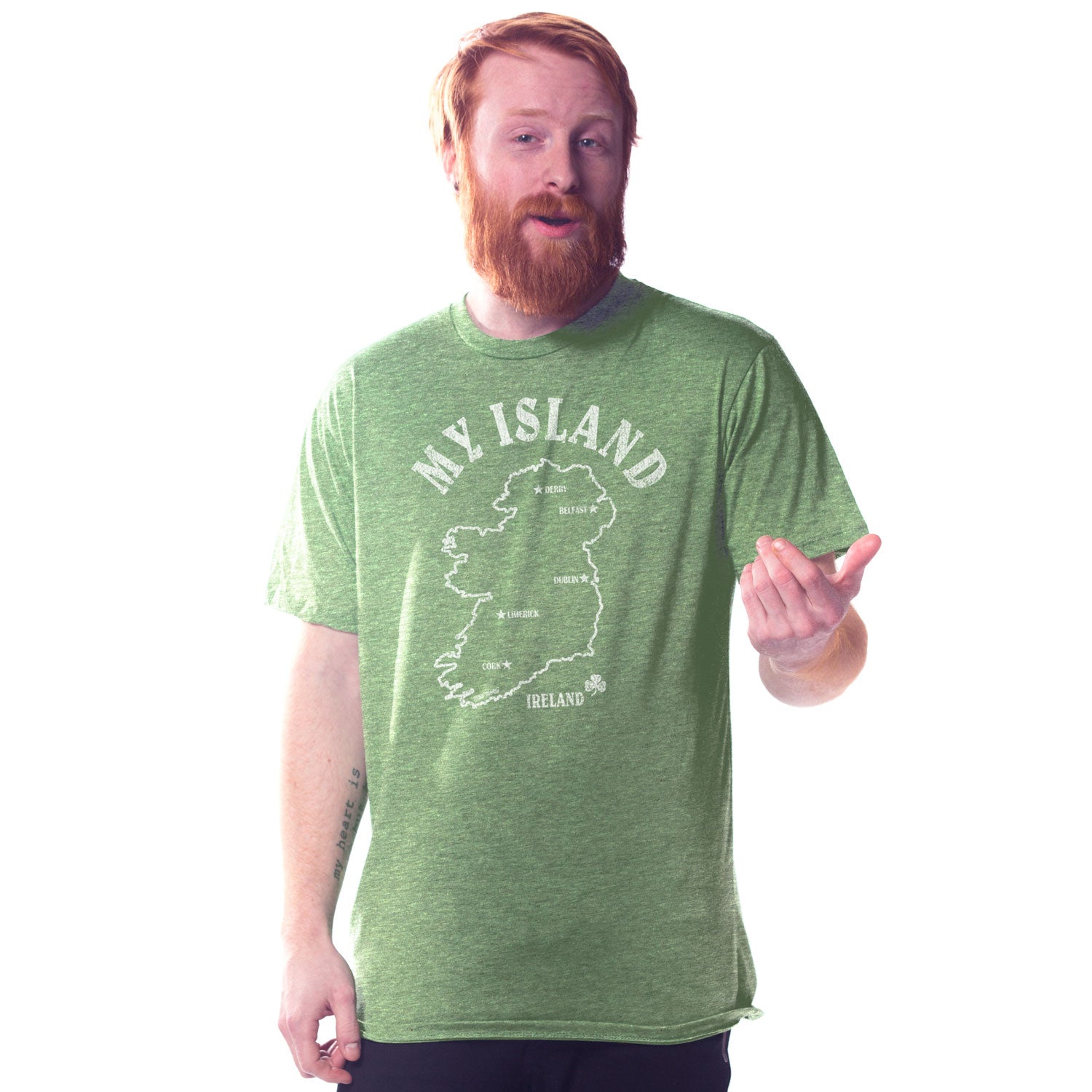 Men's My Island Ireland Vintage Graphic Tee | Cool Irish T-Shirt Triblend On Model | Solid Threads