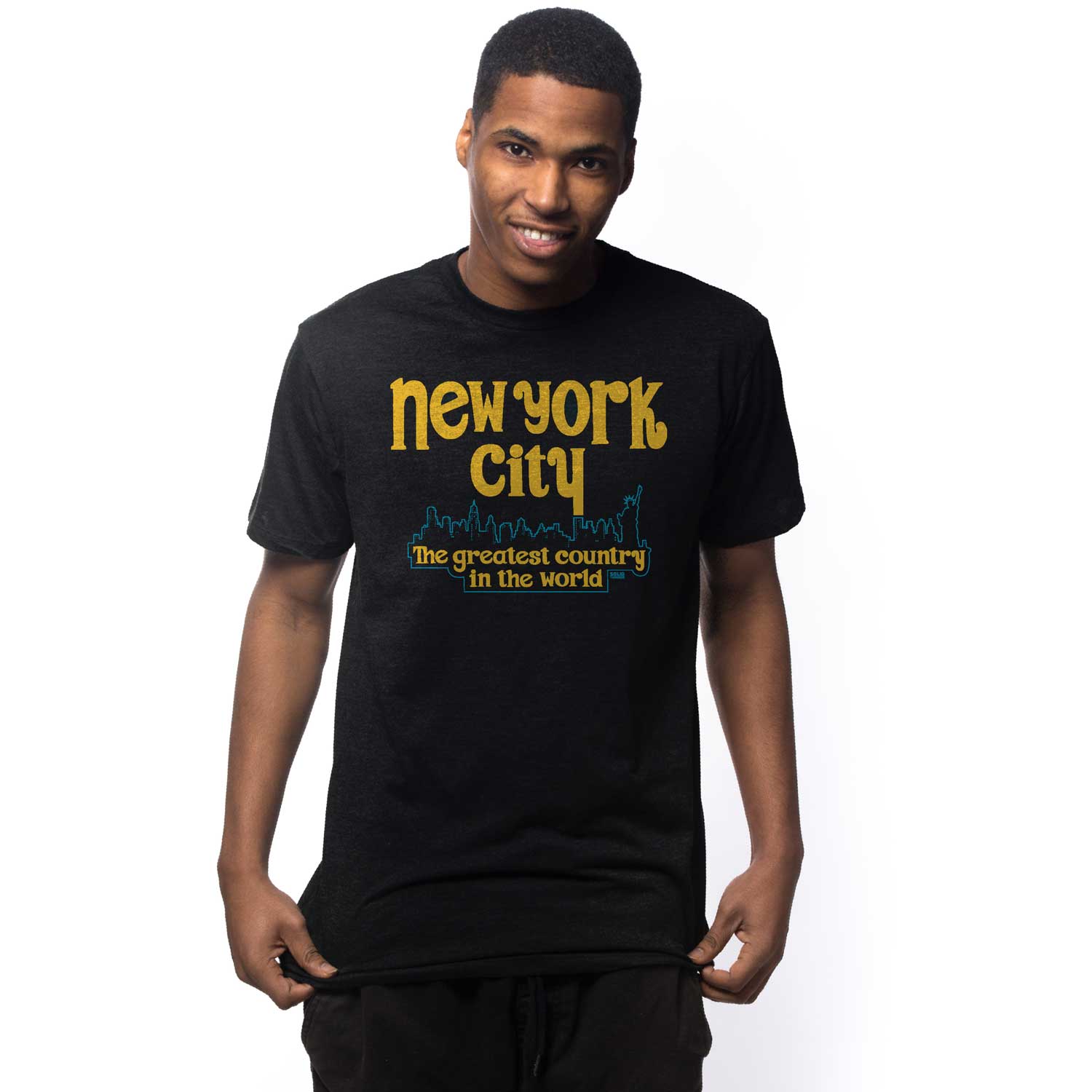 Men's NYC Greatest Country Vintage Graphic T-Shirt | Funny Big Apple Tee on Model | Solid Threads