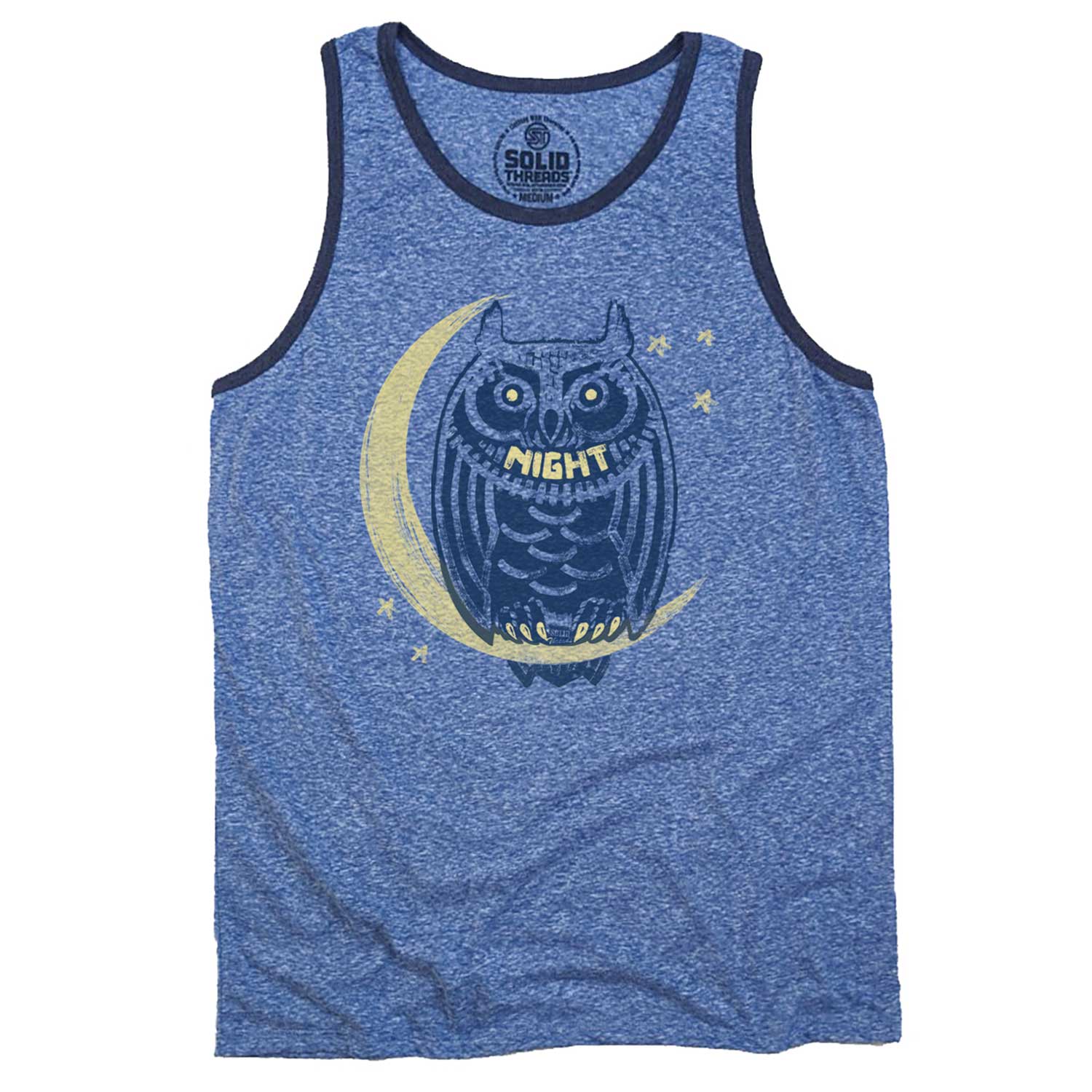 Men's Night Owl Vintage Graphic Tank Top | Cool Owl T-shirt | Solid Threads